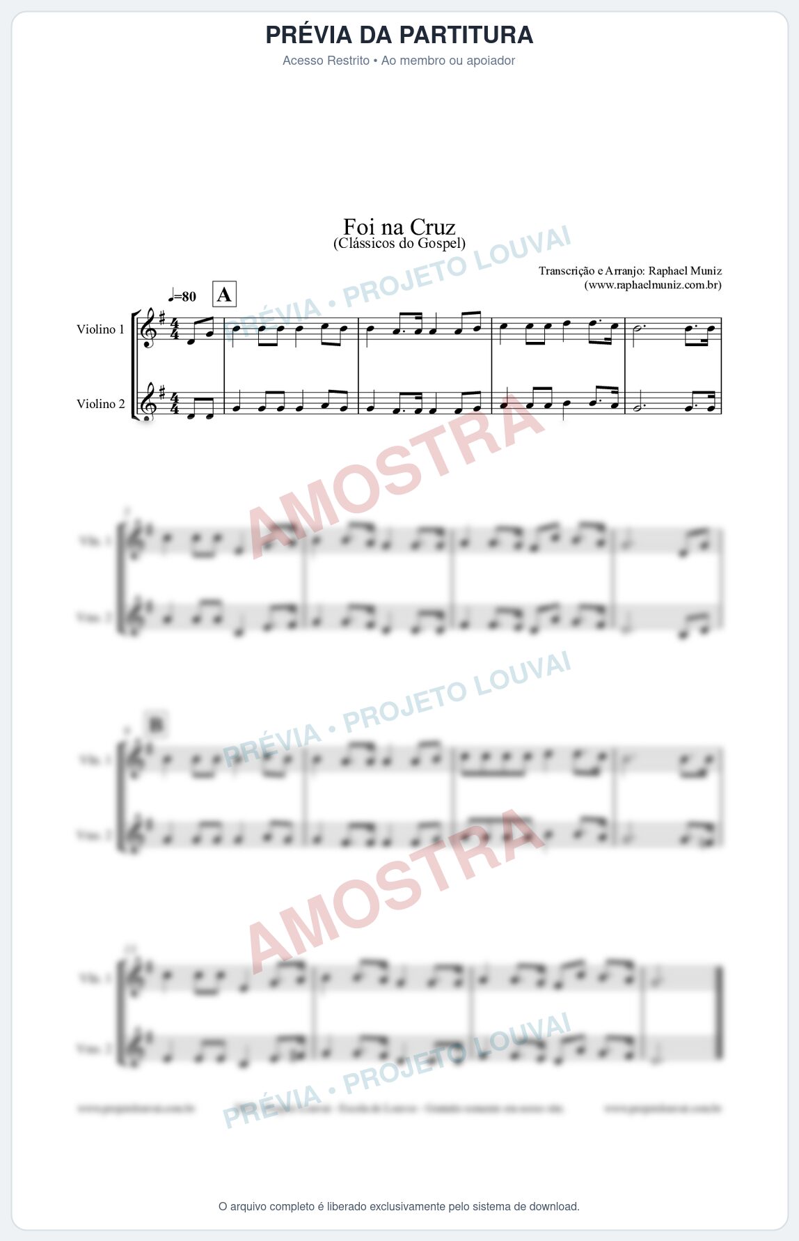 Prévia protegida da primeira página da partitura Partitura para Dueto (Violino 1 e Violino 2 ) - Foi na Cruz - Harpa Cristã nº 15  - Clássicos do Gos