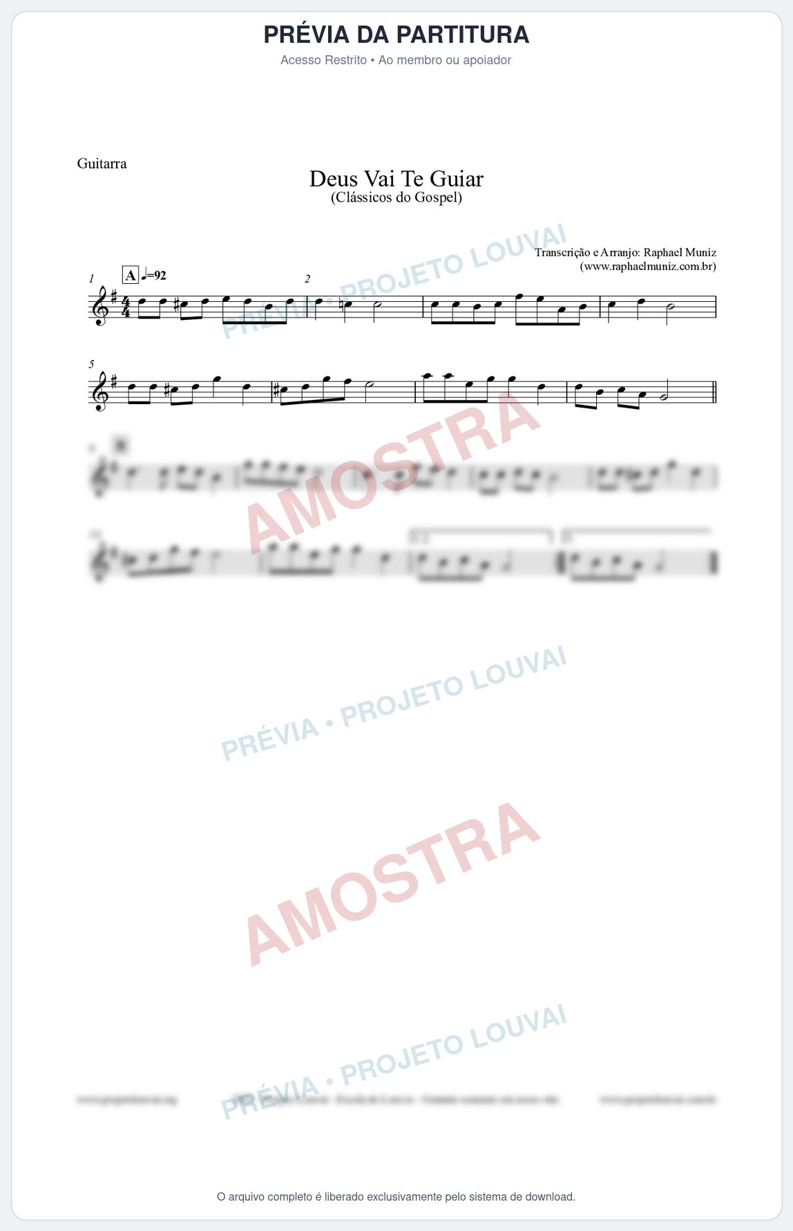 Prévia protegida da primeira página da partitura Partitura para Guitarra - Deus Vai Te Guiar - Harpa Cristã nº28 - Clássicos do Gospel