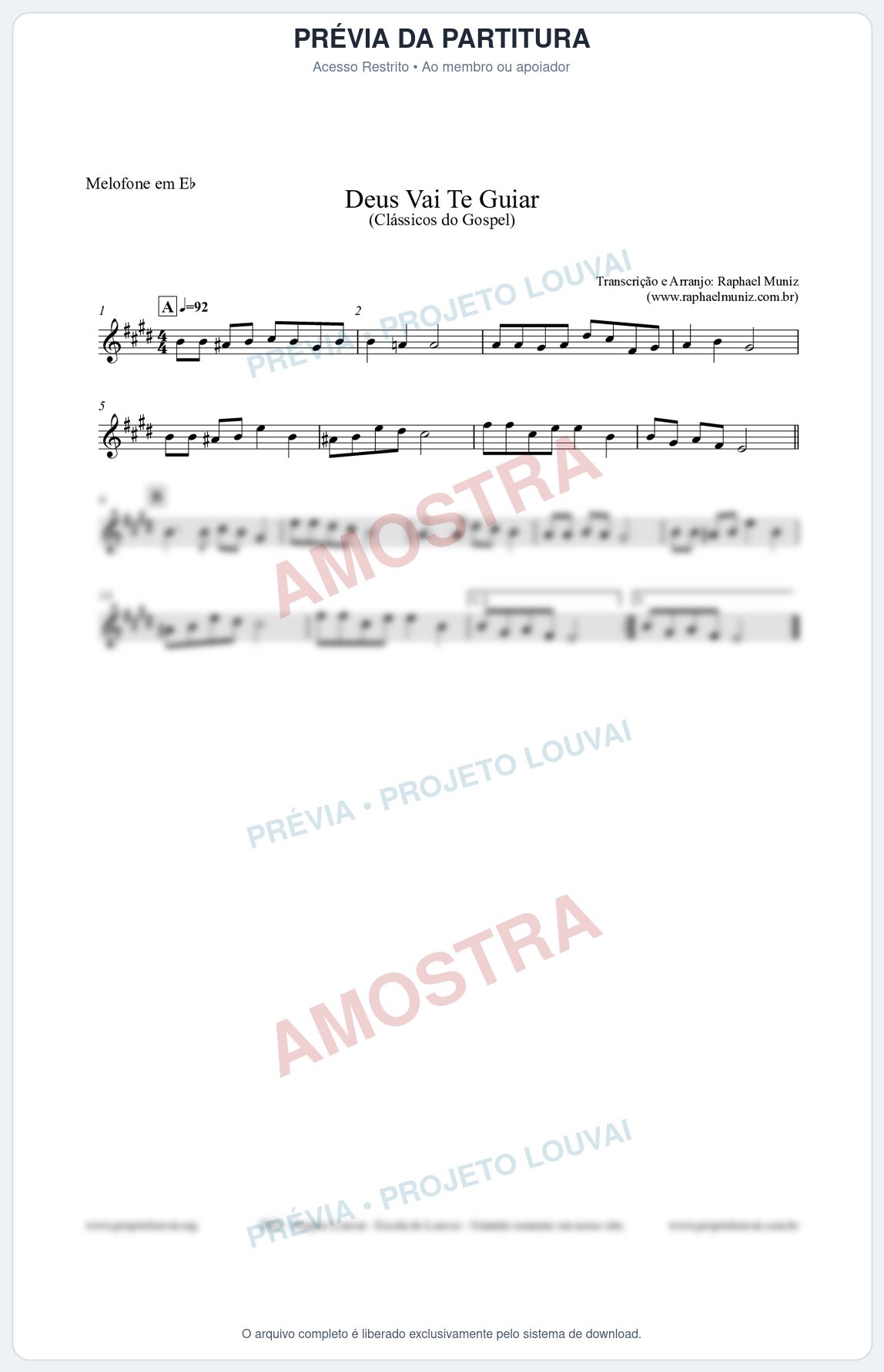 Prévia protegida da primeira página da partitura Partitura para Melofone em Eb - Deus Vai Te Guiar - Harpa Cristã nº28 - Clássicos do Gospel