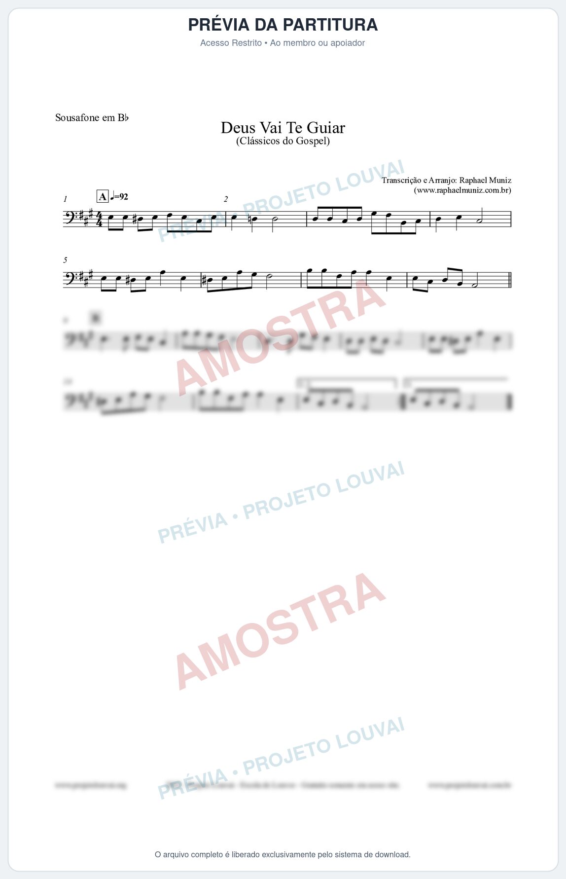 Prévia protegida da primeira página da partitura Partitura para Sousafone em Bb - Deus Vai Te Guiar - Harpa Cristã nº28 - Clássicos do Gospel