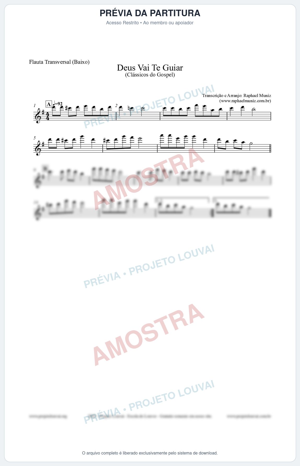 Prévia protegida da primeira página da partitura Partitura para Flauta Transversal (Baixo) - Deus Vai Te Guiar - Harpa Cristã nº28 - Clássicos do Gospel