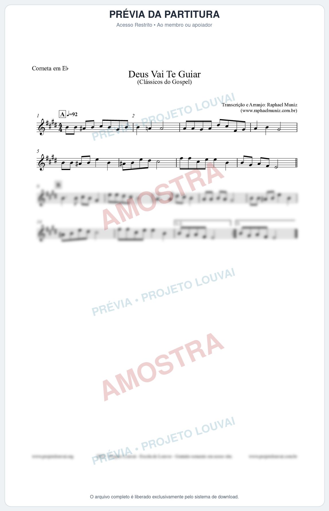 Prévia protegida da primeira página da partitura Partitura para Corneta em Eb - Deus Vai Te Guiar - Harpa Cristã nº28 - Clássicos do Gospel