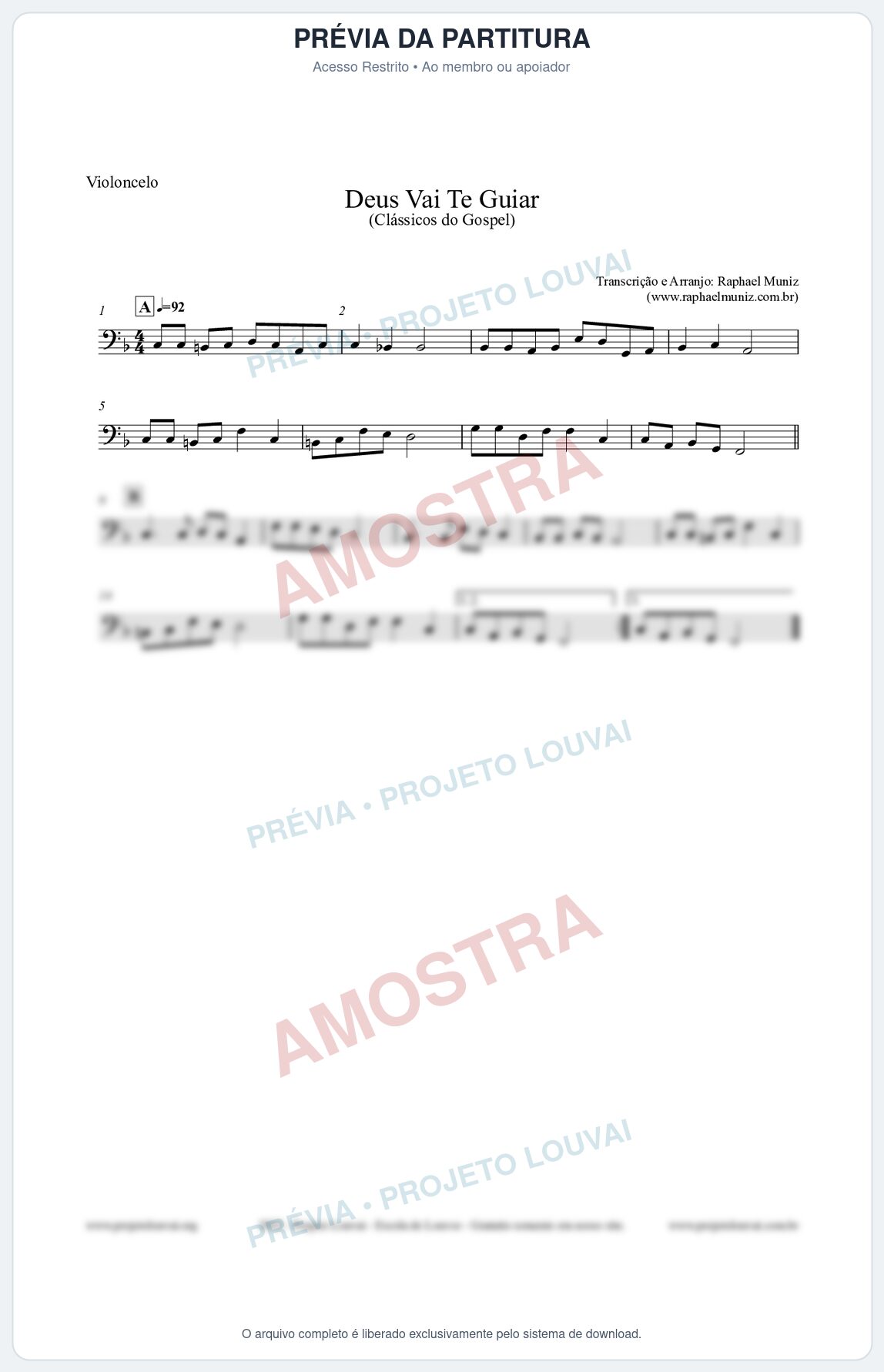 Prévia protegida da primeira página da partitura Partitura para Violoncelo - Deus Vai Te Guiar - Harpa Cristã nº28 - Clássicos do Gospel