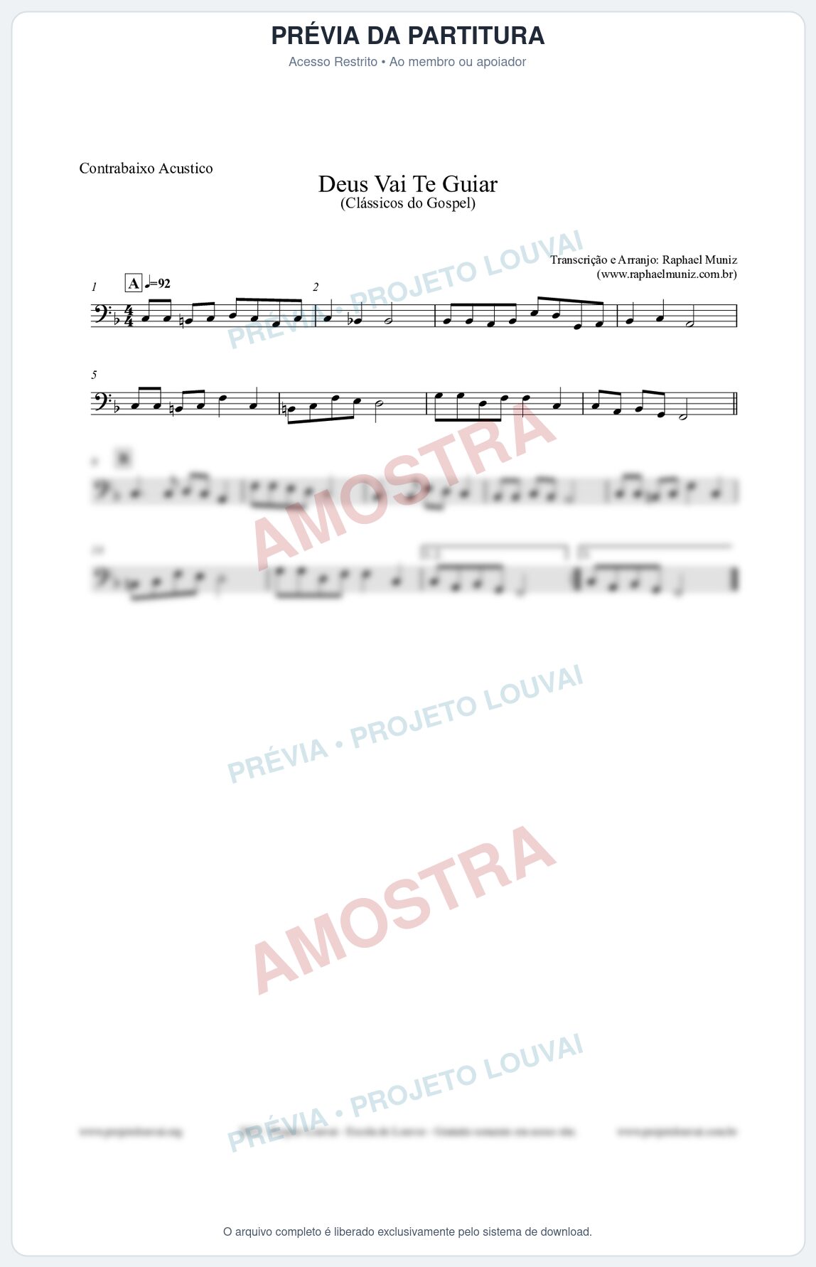 Prévia protegida da primeira página da partitura Partitura para Contrabaixo Acústico - Deus Vai Te Guiar - Harpa Cristã nº28 - Clássicos do Gospel
