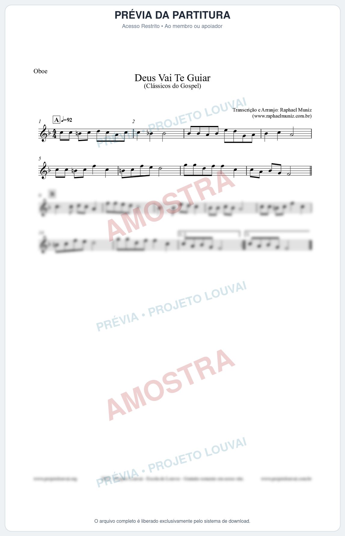 Prévia protegida da primeira página da partitura Partitura para Oboé - Deus Vai Te Guiar - Harpa Cristã nº28 - Clássicos do Gospel