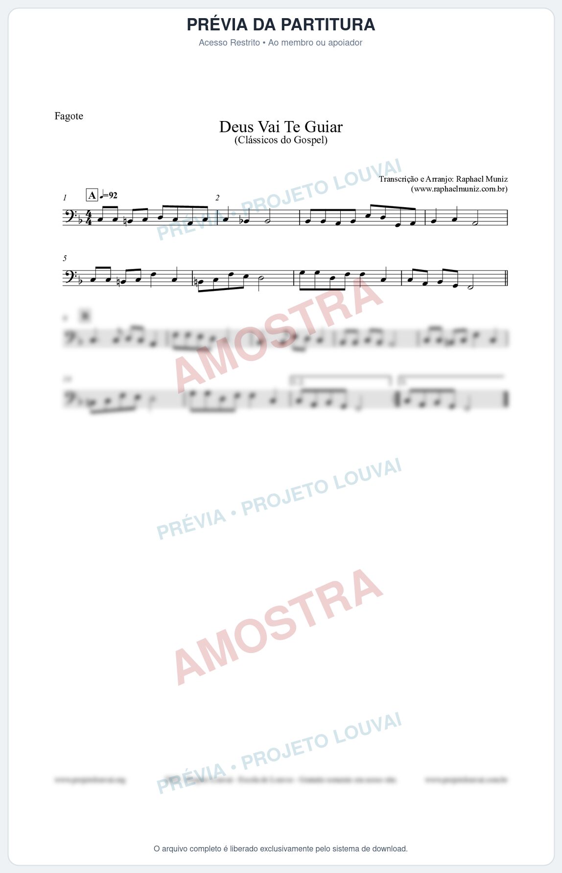Prévia protegida da primeira página da partitura Partitura para Fagote - Deus Vai Te Guiar - Harpa Cristã nº28 - Clássicos do Gospel