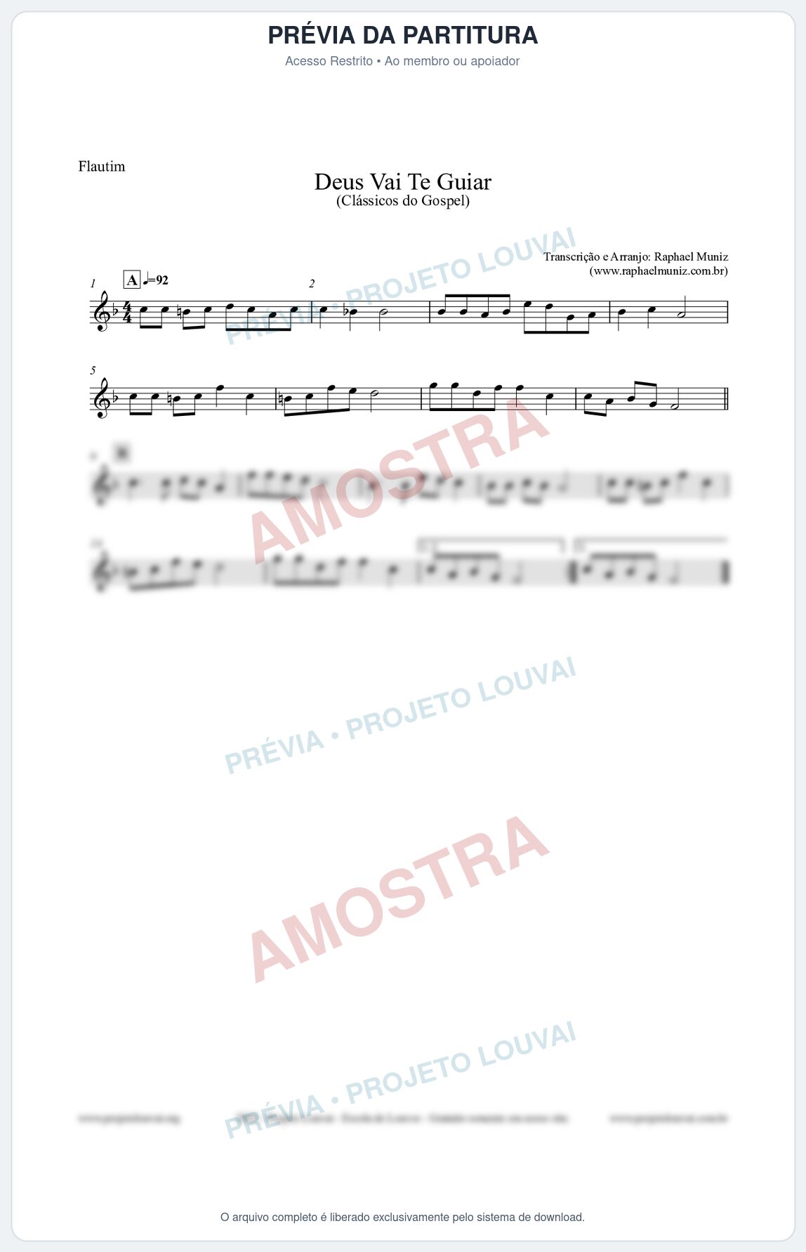 Prévia protegida da primeira página da partitura Partitura para Flautim - Deus Vai Te Guiar - Harpa Cristã nº28 - Clássicos do Gospel