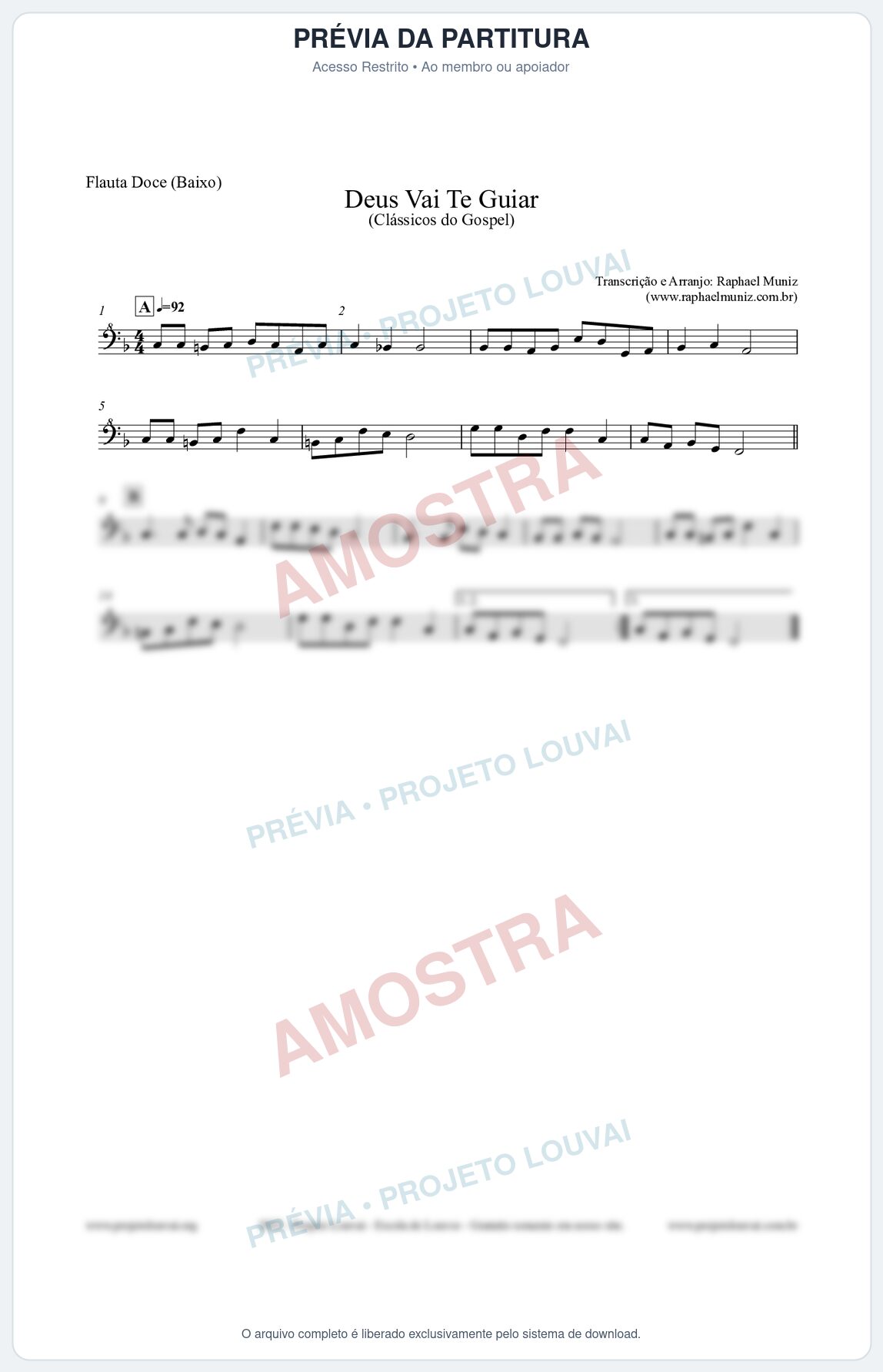 Prévia protegida da primeira página da partitura Partitura para Flauta Doce (Baixo) - Deus Vai Te Guiar - Harpa Cristã nº28 - Clássicos do Gospel