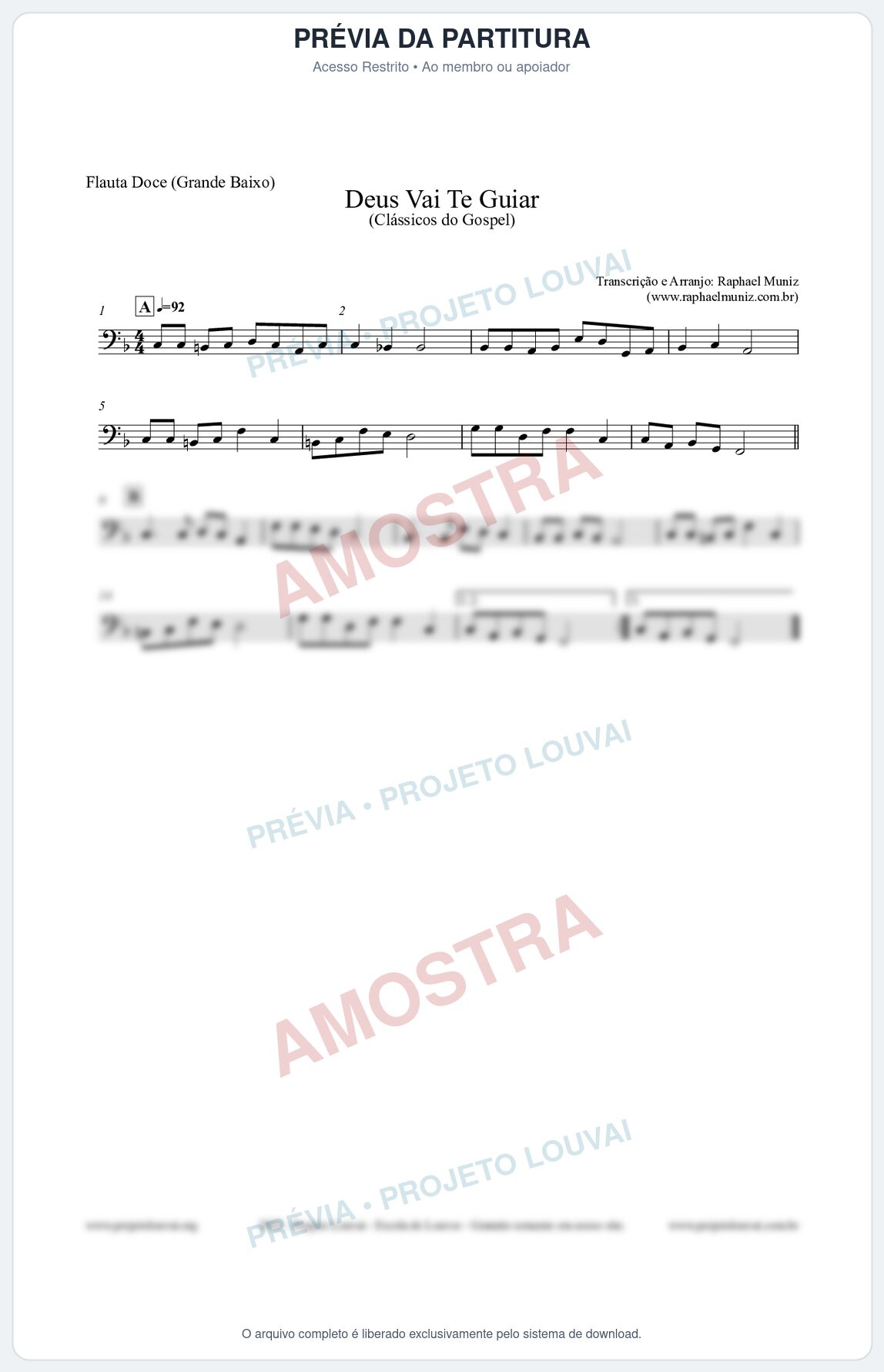 Prévia protegida da primeira página da partitura Partitura para Flauta Doce (Grande Baixo) - Deus Vai Te Guiar - Harpa Cristã nº28 - Clássicos do Gospel