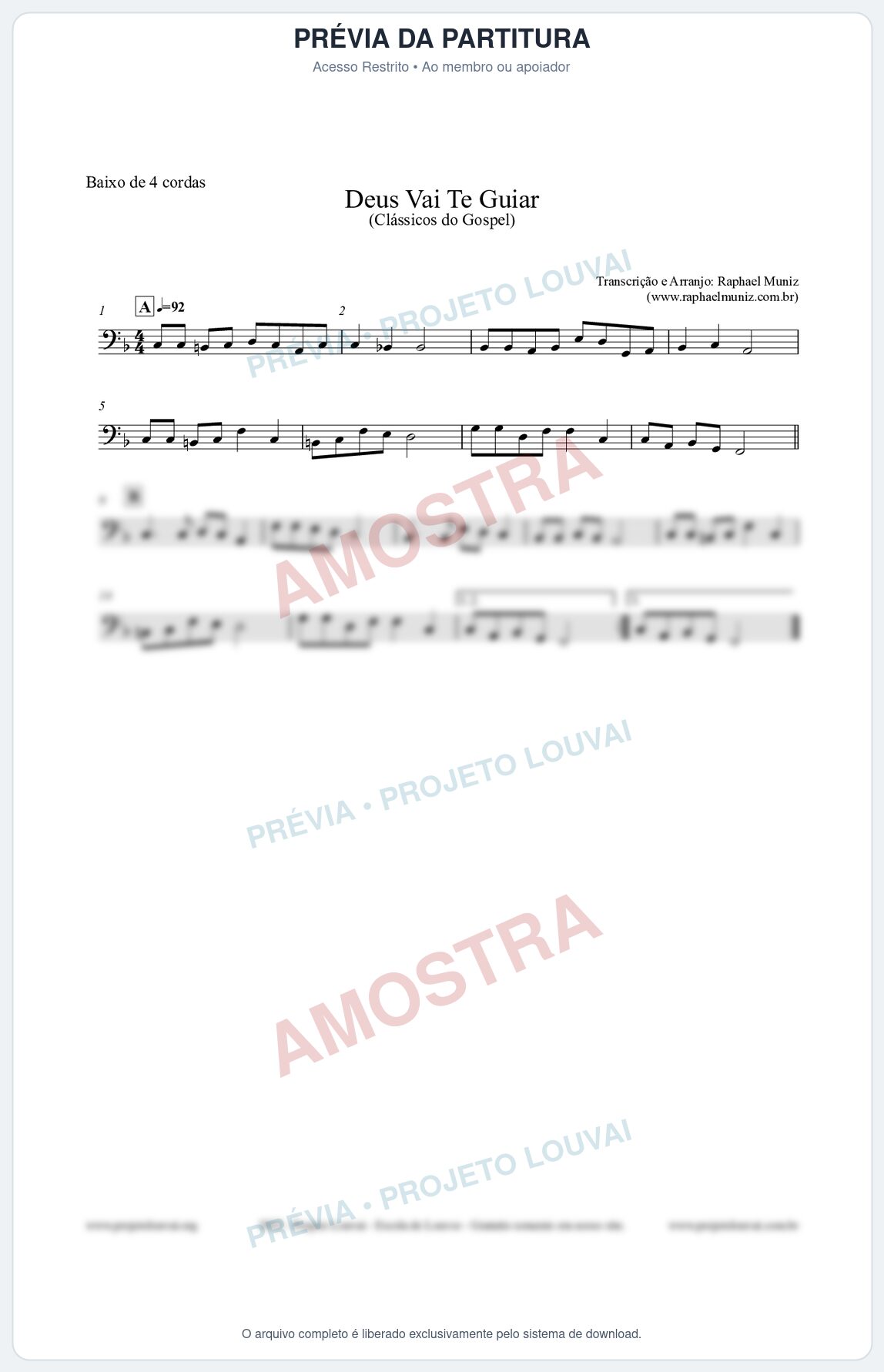 Prévia protegida da primeira página da partitura Partitura para Baixo de 4 cordas - Deus Vai Te Guiar - Harpa Cristã nº28 - Clássicos do Gospel