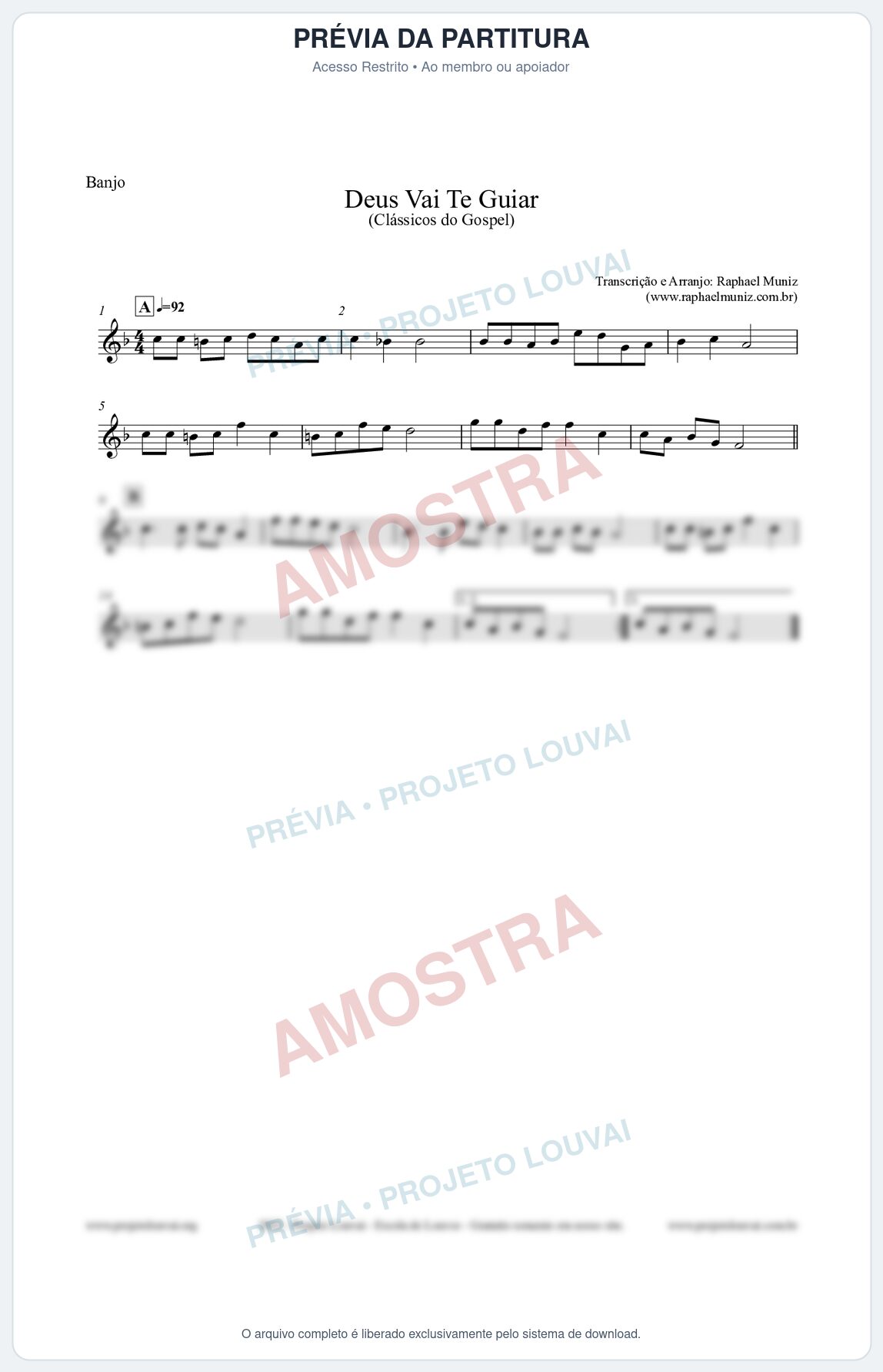 Prévia protegida da primeira página da partitura Partitura para Banjo - Deus Vai Te Guiar - Harpa Cristã nº28 - Clássicos do Gospel