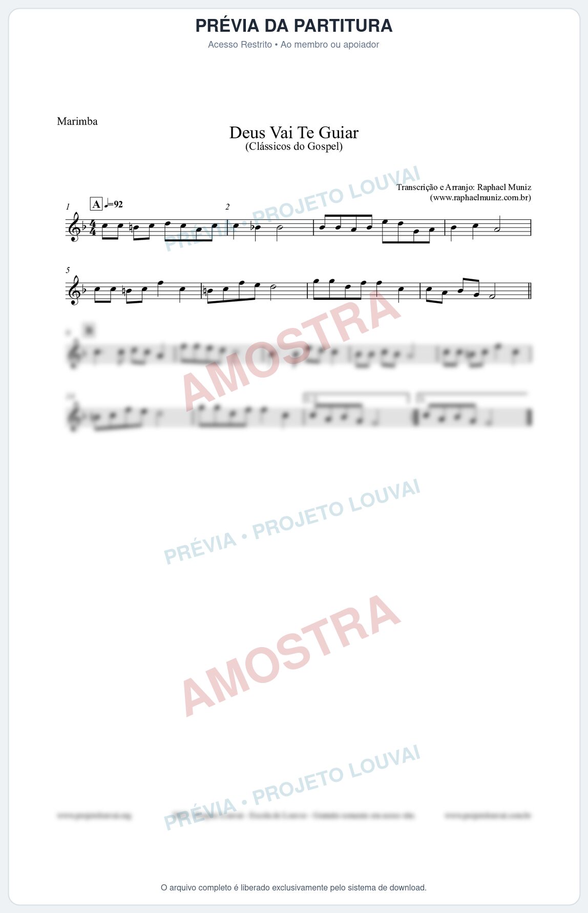 Prévia protegida da primeira página da partitura Partitura para Marimba - Deus Vai Te Guiar - Harpa Cristã nº28 - Clássicos do Gospel
