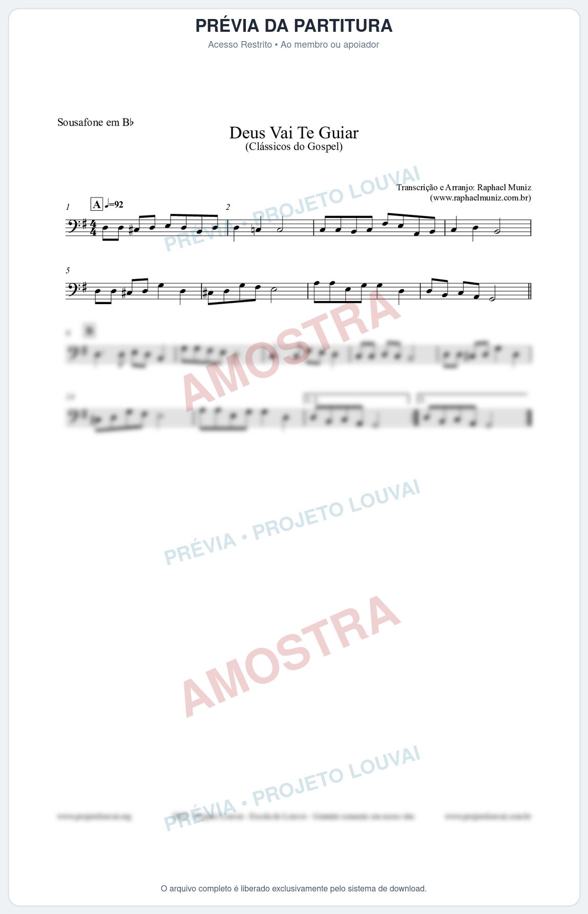 Prévia protegida da primeira página da partitura Partitura para Sousafone em Bb - Deus Vai Te Guiar - Harpa Cristã nº28 - Clássicos do Gospel