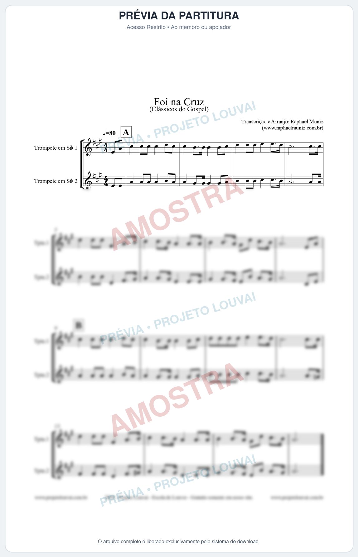 Prévia protegida da primeira página da partitura Partitura para Dueto (Trompete 1 e Trompete 2) - Foi na Cruz - Harpa Cristã nº 15  - Clássicos do Go