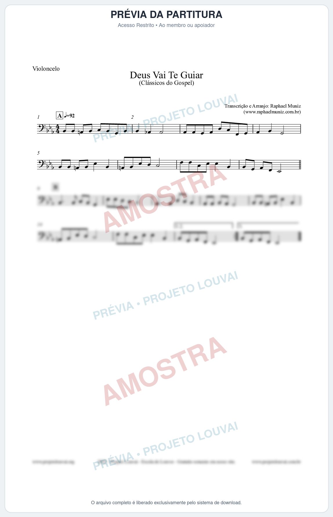 Prévia protegida da primeira página da partitura Partitura para Violoncelo - Deus Vai Te Guiar - Harpa Cristã nº28 - Clássicos do Gospel