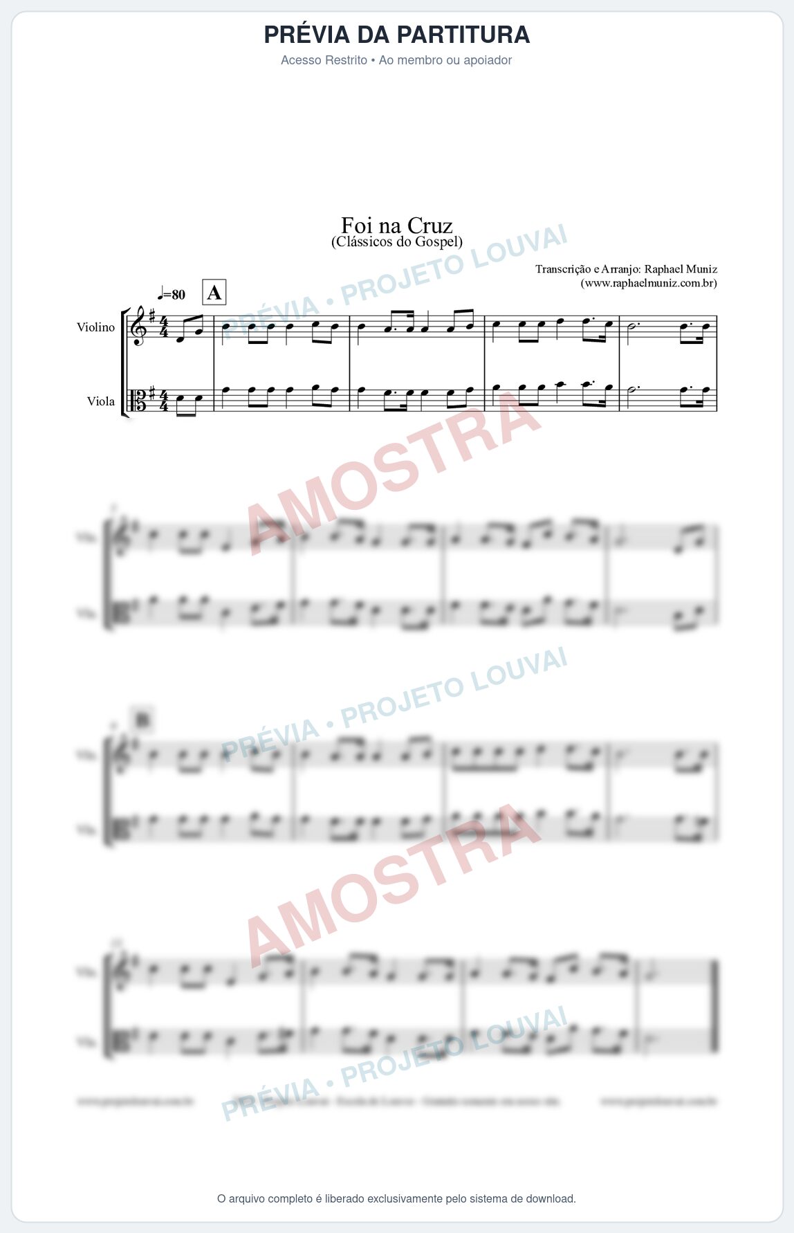 Prévia protegida da primeira página da partitura Partitura para Dueto (Violino e Viola) - Foi na Cruz - Harpa Cristã nº 15  - Clássicos do Gospel
