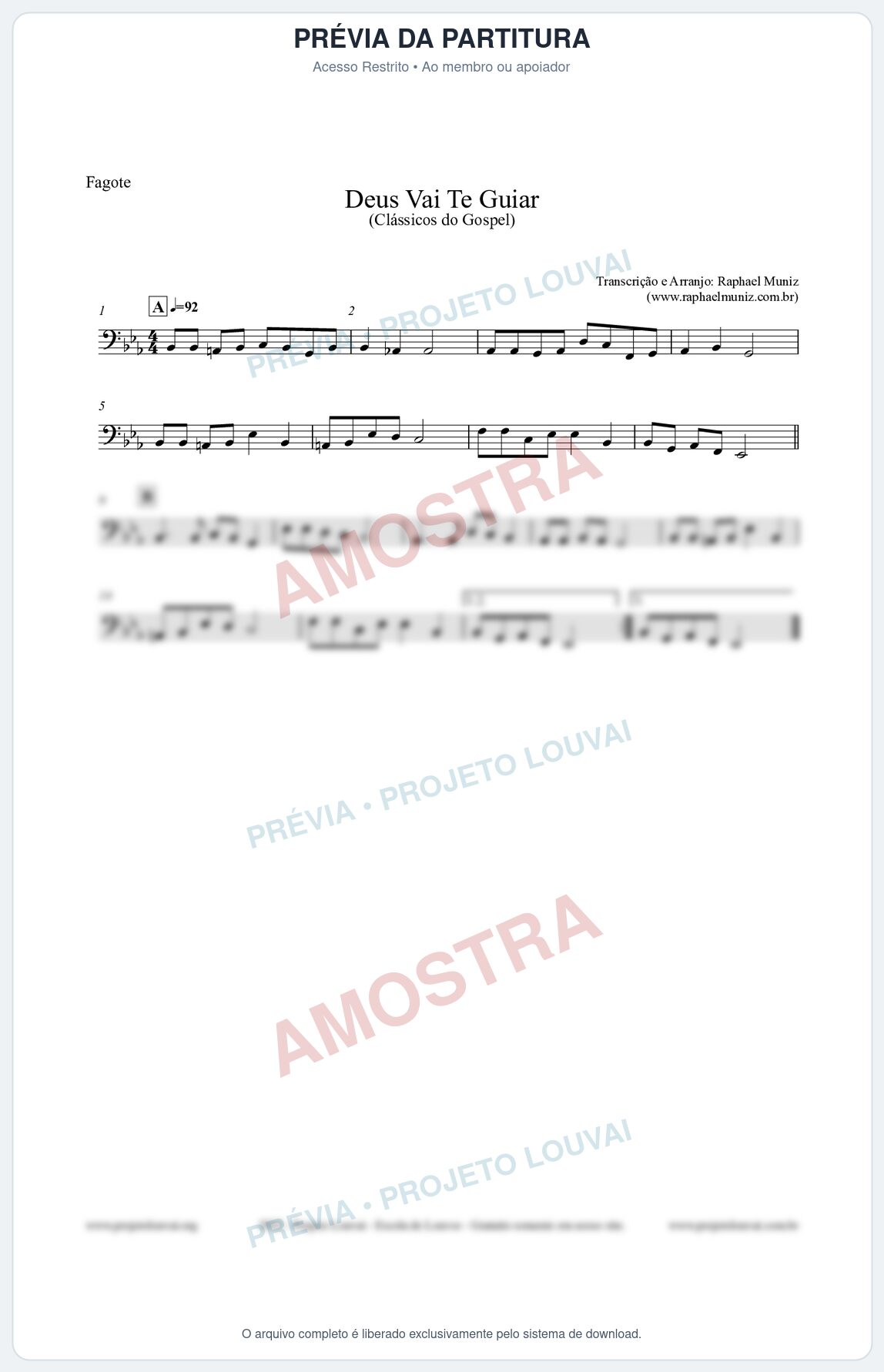 Prévia protegida da primeira página da partitura Partitura para Fagote - Deus Vai Te Guiar - Harpa Cristã nº28 - Clássicos do Gospel