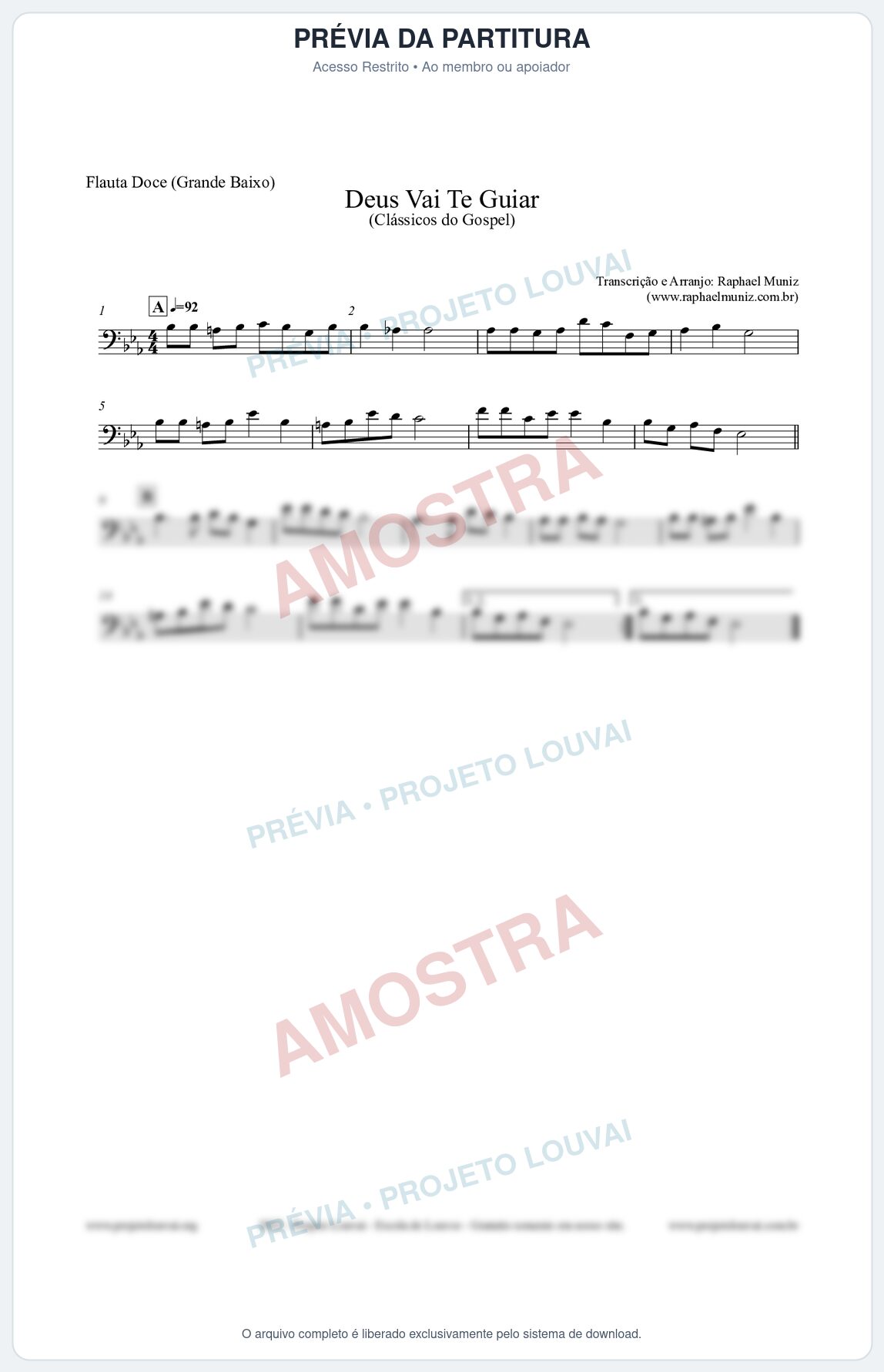 Prévia protegida da primeira página da partitura Partitura para Flauta Doce (Grande Baixo) - Deus Vai Te Guiar - Harpa Cristã nº28 - Clássicos do Gospel