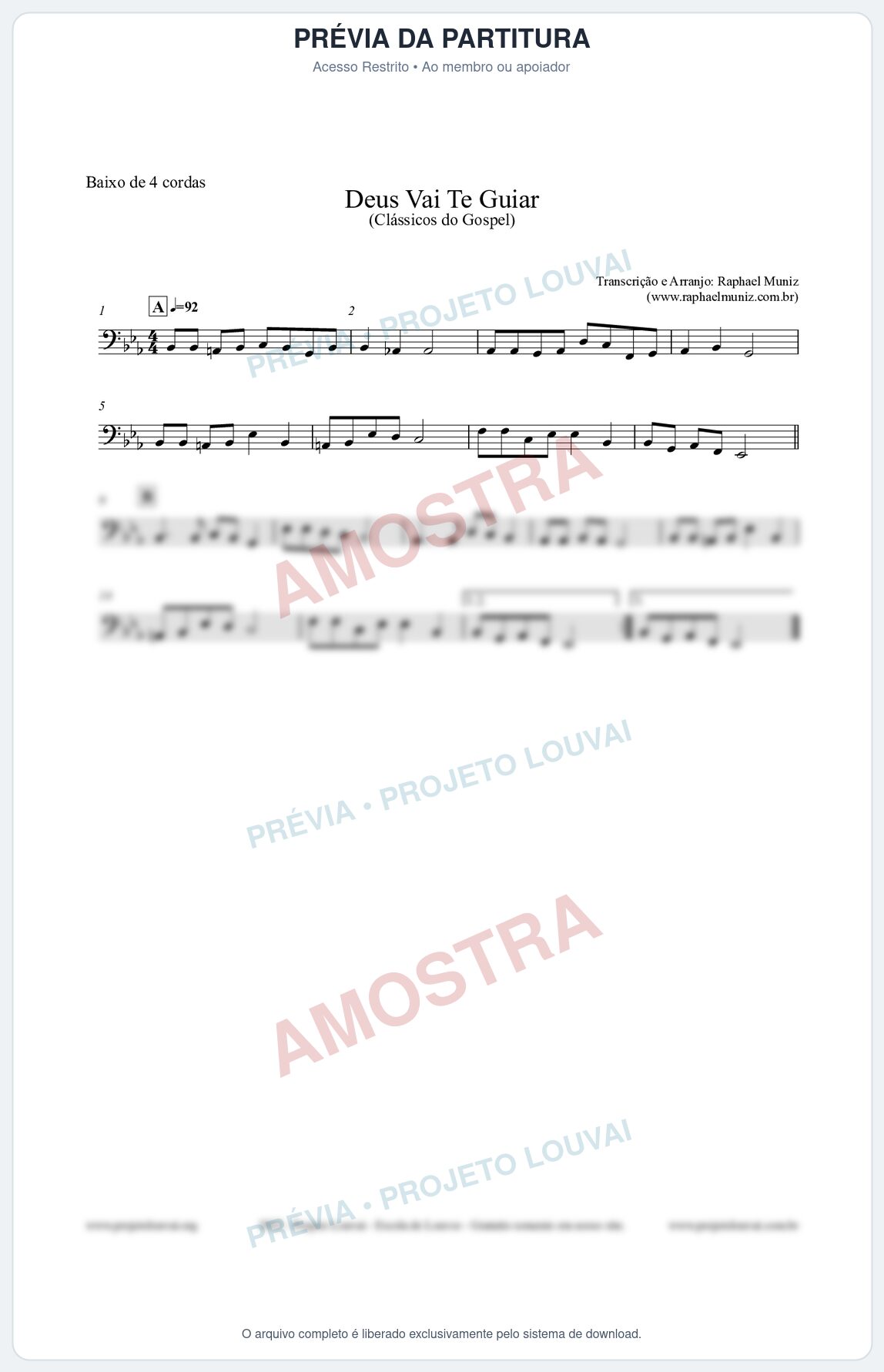 Prévia protegida da primeira página da partitura Partitura para Baixo de 4 cordas - Deus Vai Te Guiar - Harpa Cristã nº28 - Clássicos do Gospel