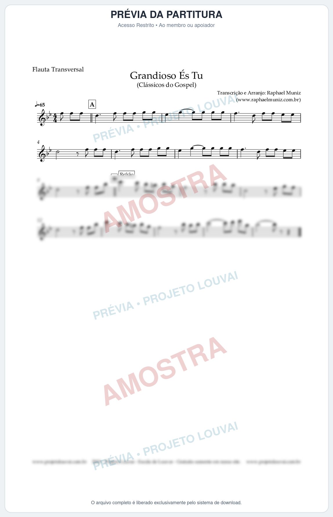 Prévia protegida da primeira página da partitura Partitura para Flauta Transversal - Grandiosos És Tu - Harpa Cristã nº 526 - Clássicos do Gospel