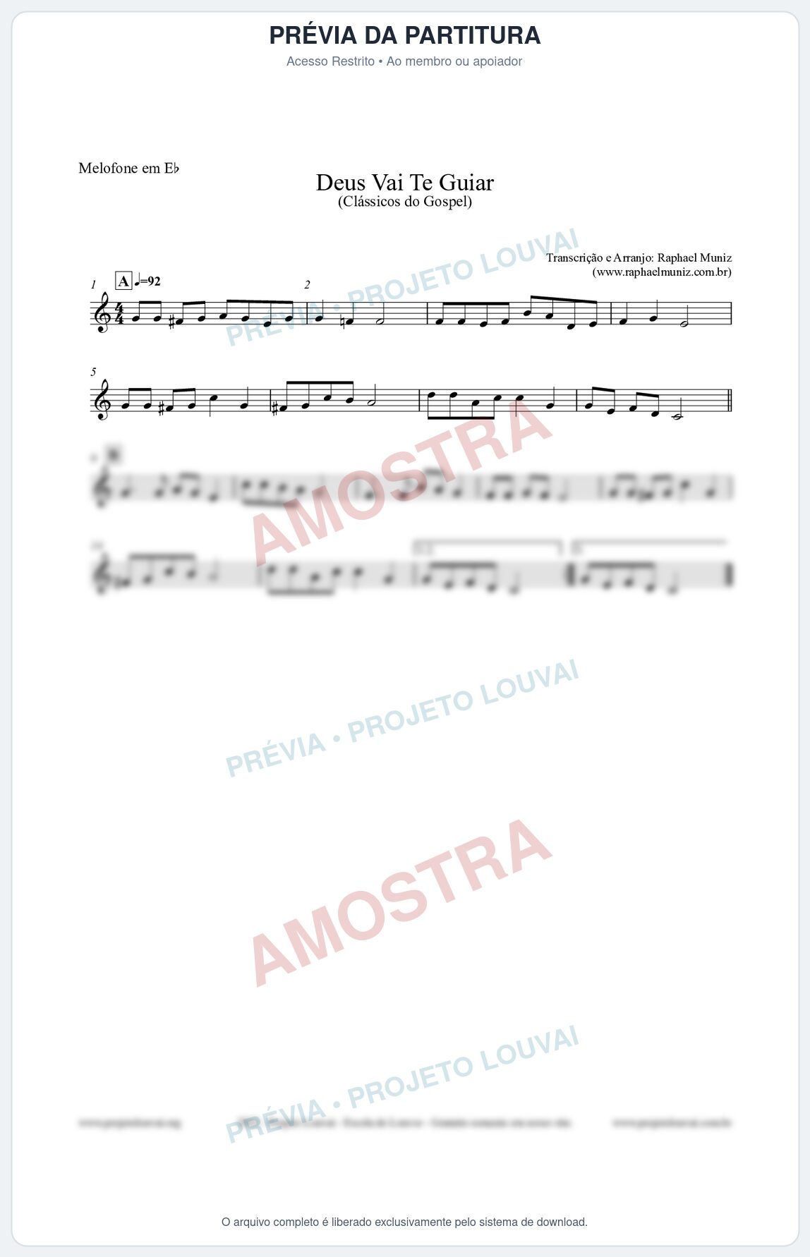 Prévia protegida da primeira página da partitura Partitura para Melofone em Eb - Deus Vai Te Guiar - Harpa Cristã nº28 - Clássicos do Gospel