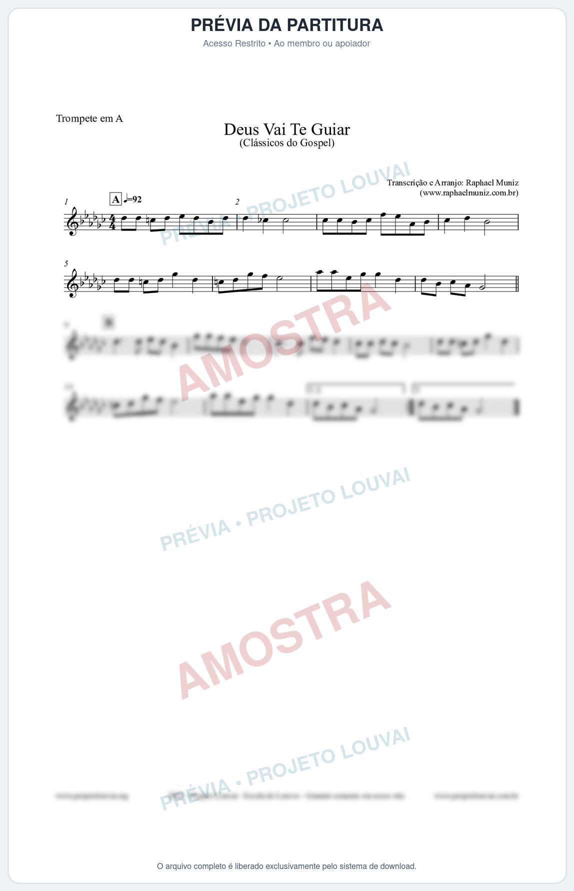 Prévia protegida da primeira página da partitura Partitura para Trompete em A - Deus Vai Te Guiar - Harpa Cristã nº28 - Clássicos do Gospel