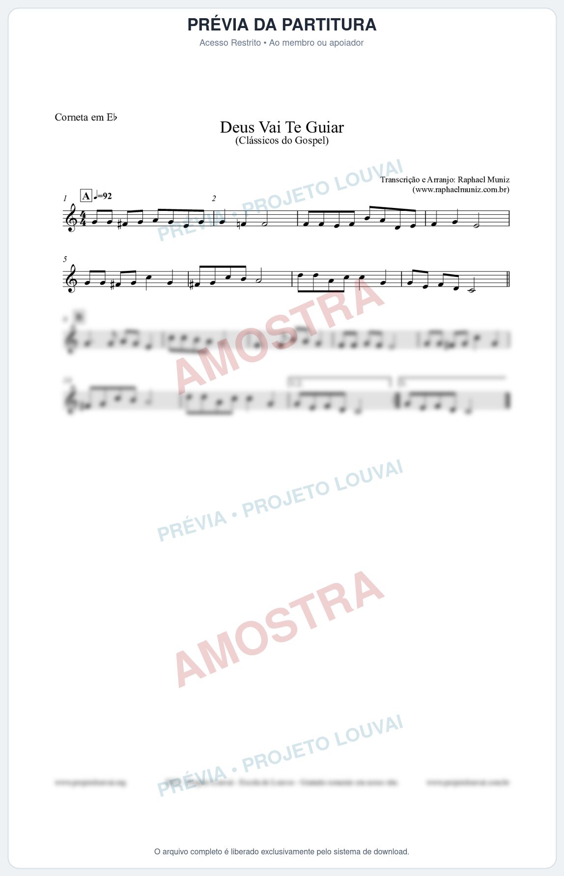 Prévia protegida da primeira página da partitura Partitura para Corneta em Eb - Deus Vai Te Guiar - Harpa Cristã nº28 - Clássicos do Gospel