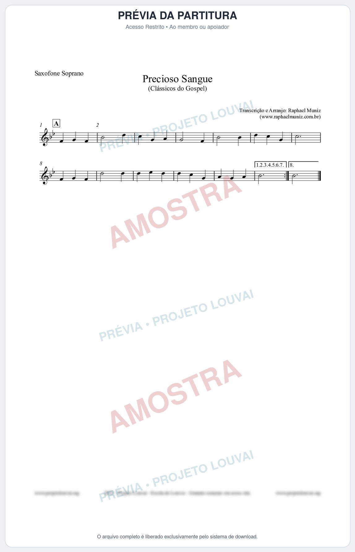 Prévia protegida da primeira página da partitura Partitura para Saxofone Soprano - Precioso Sangue - Harpa Cristã nº29 - Clássicos do Gospel