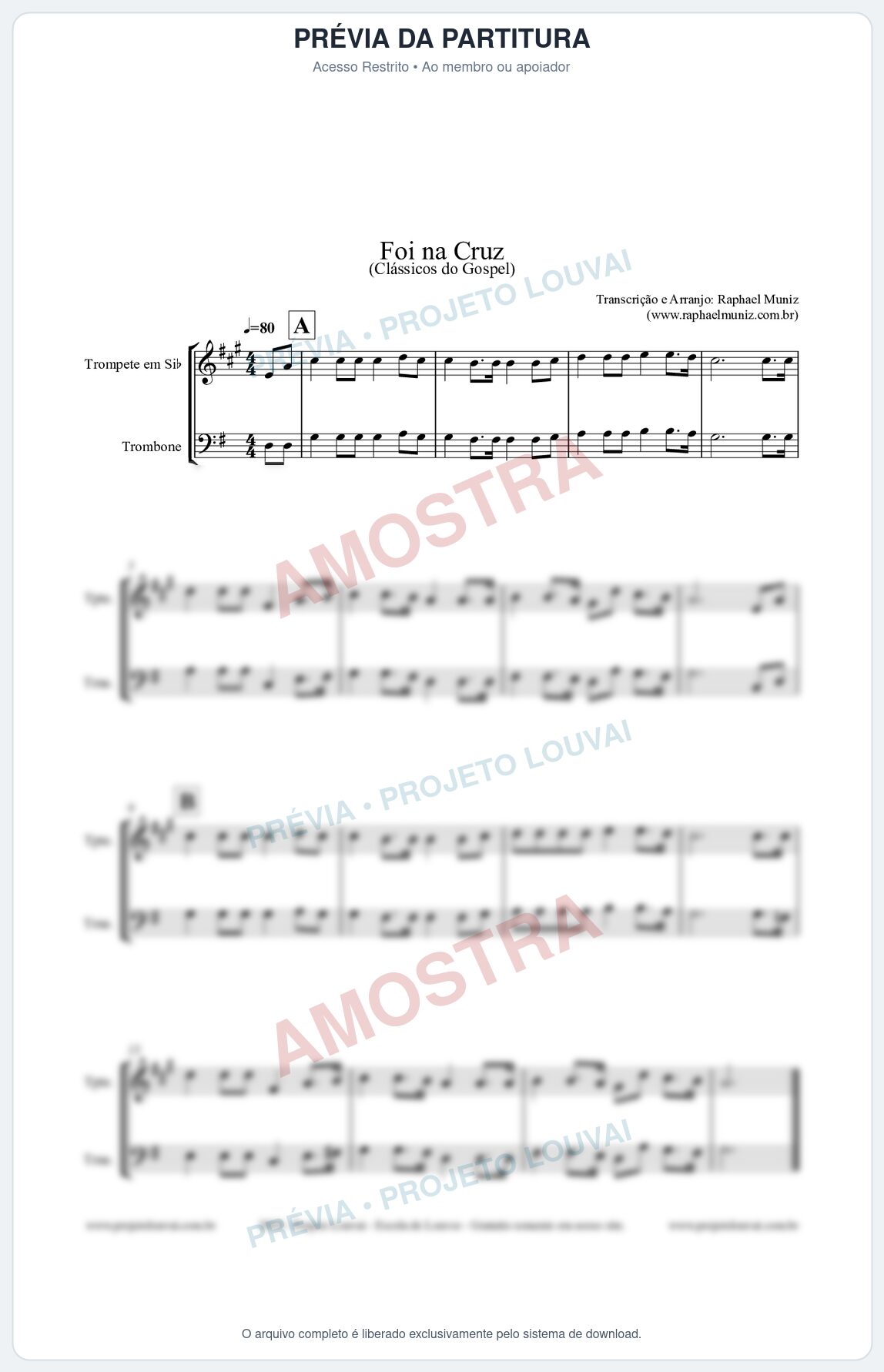 Prévia protegida da primeira página da partitura Partitura para Dueto (Trompete e Trombone) - Foi na Cruz - Harpa Cristã nº 15  - Clássicos do Gospel
