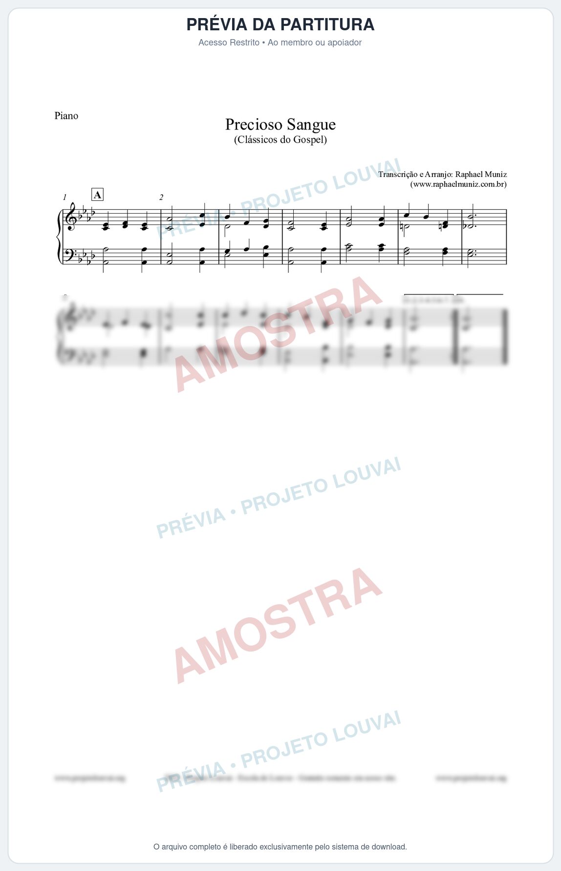 Prévia protegida da primeira página da partitura Partitura para Piano - Precioso Sangue - Harpa Cristã nº29 - Clássicos do Gospel