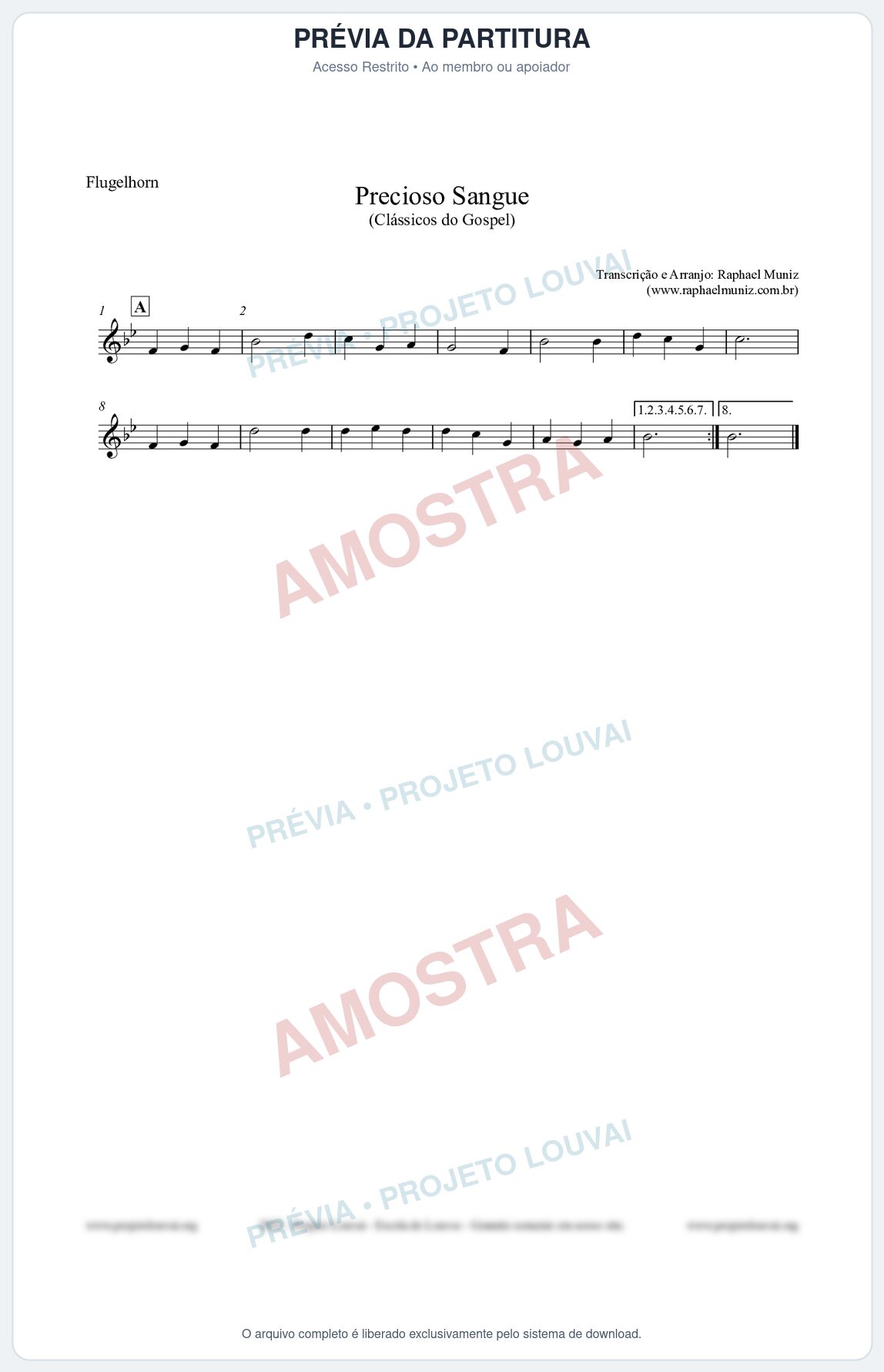 Prévia protegida da primeira página da partitura Partitura para Flugelhorn - Precioso Sangue - Harpa Cristã nº29 - Clássicos do Gospel