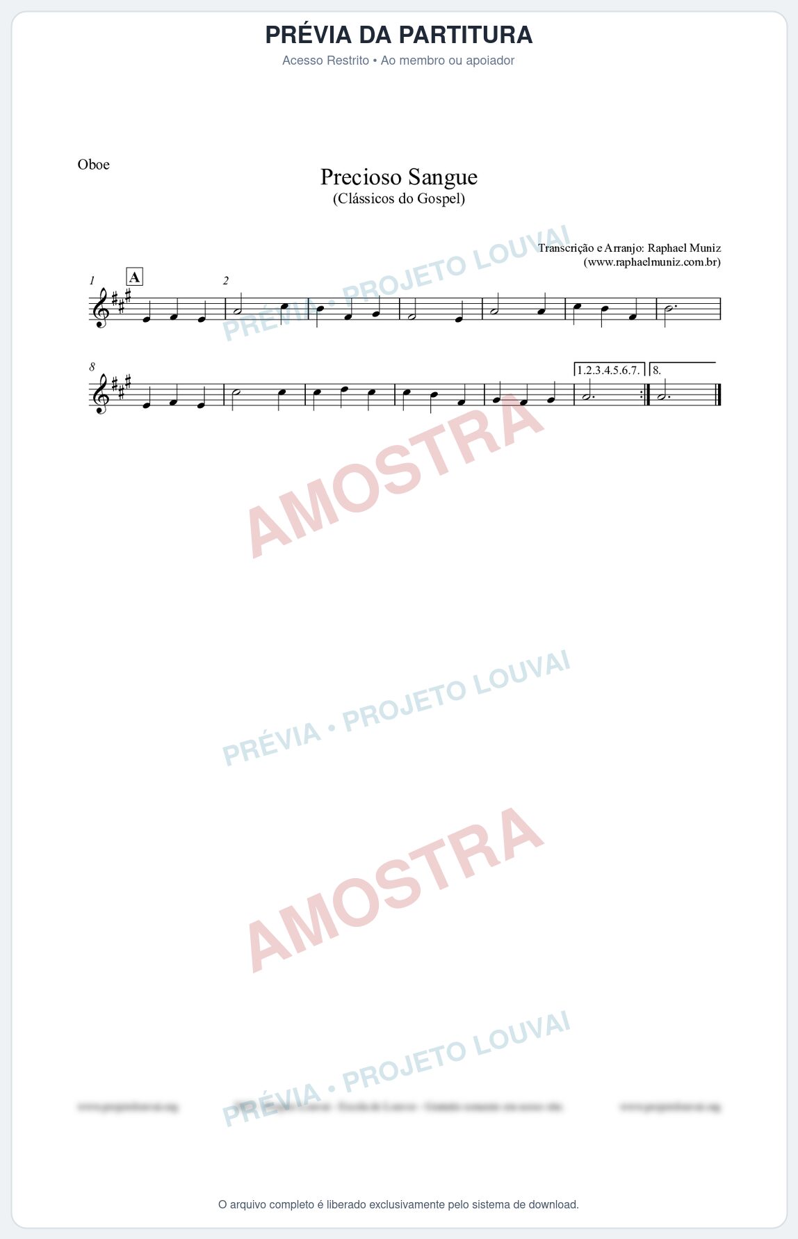 Prévia protegida da primeira página da partitura Partitura para Oboé - Precioso Sangue - Harpa Cristã nº29 - Clássicos do Gospel