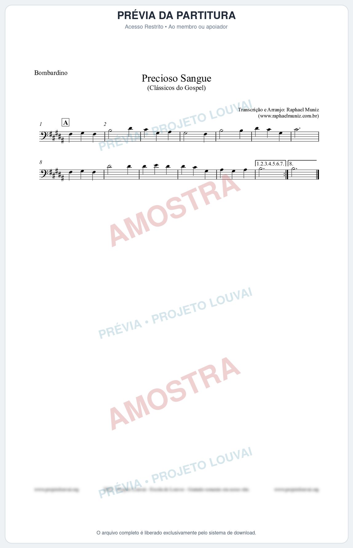 Prévia protegida da primeira página da partitura Partitura para Bombardino - Precioso Sangue - Harpa Cristã nº29 - Clássicos do Gospel
