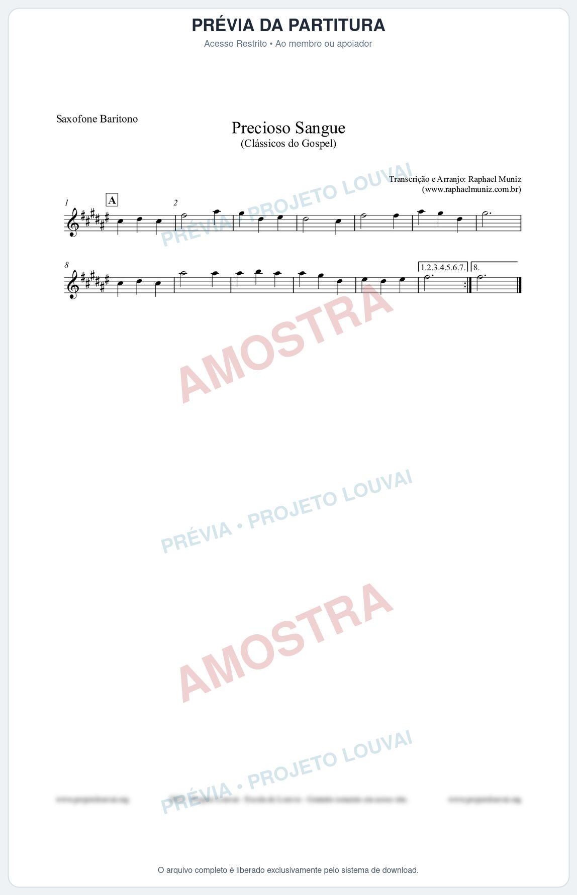 Prévia protegida da primeira página da partitura Partitura para Saxofone Barítono - Precioso Sangue - Harpa Cristã nº29 - Clássicos do Gospel