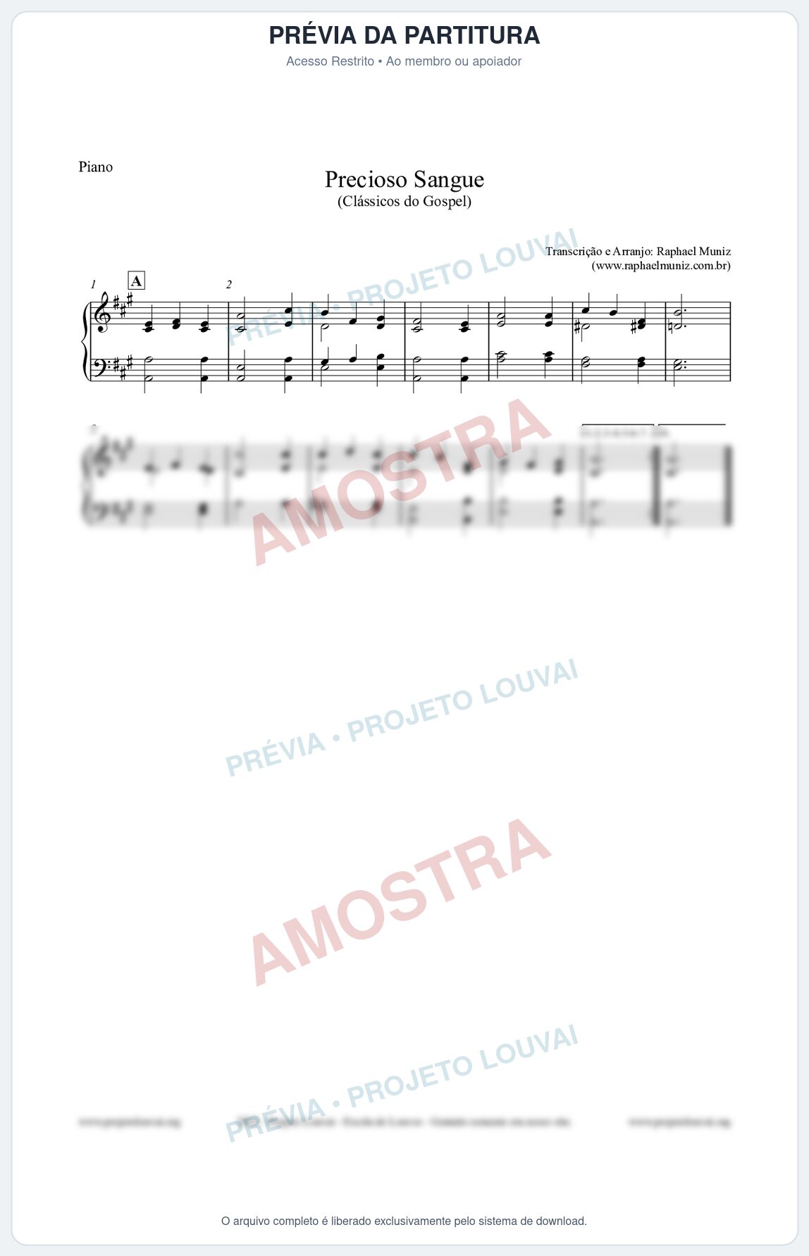 Prévia protegida da primeira página da partitura Partitura para Piano - Precioso Sangue - Harpa Cristã nº29 - Clássicos do Gospel