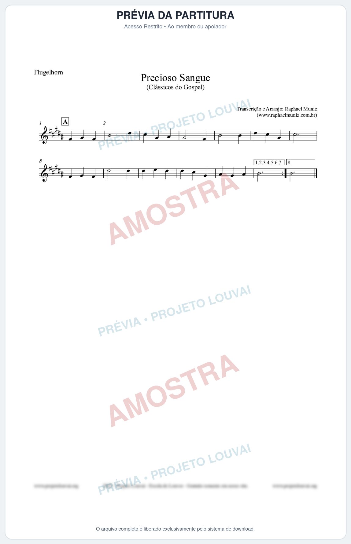 Prévia protegida da primeira página da partitura Partitura para Flugelhorn - Precioso Sangue - Harpa Cristã nº29 - Clássicos do Gospel