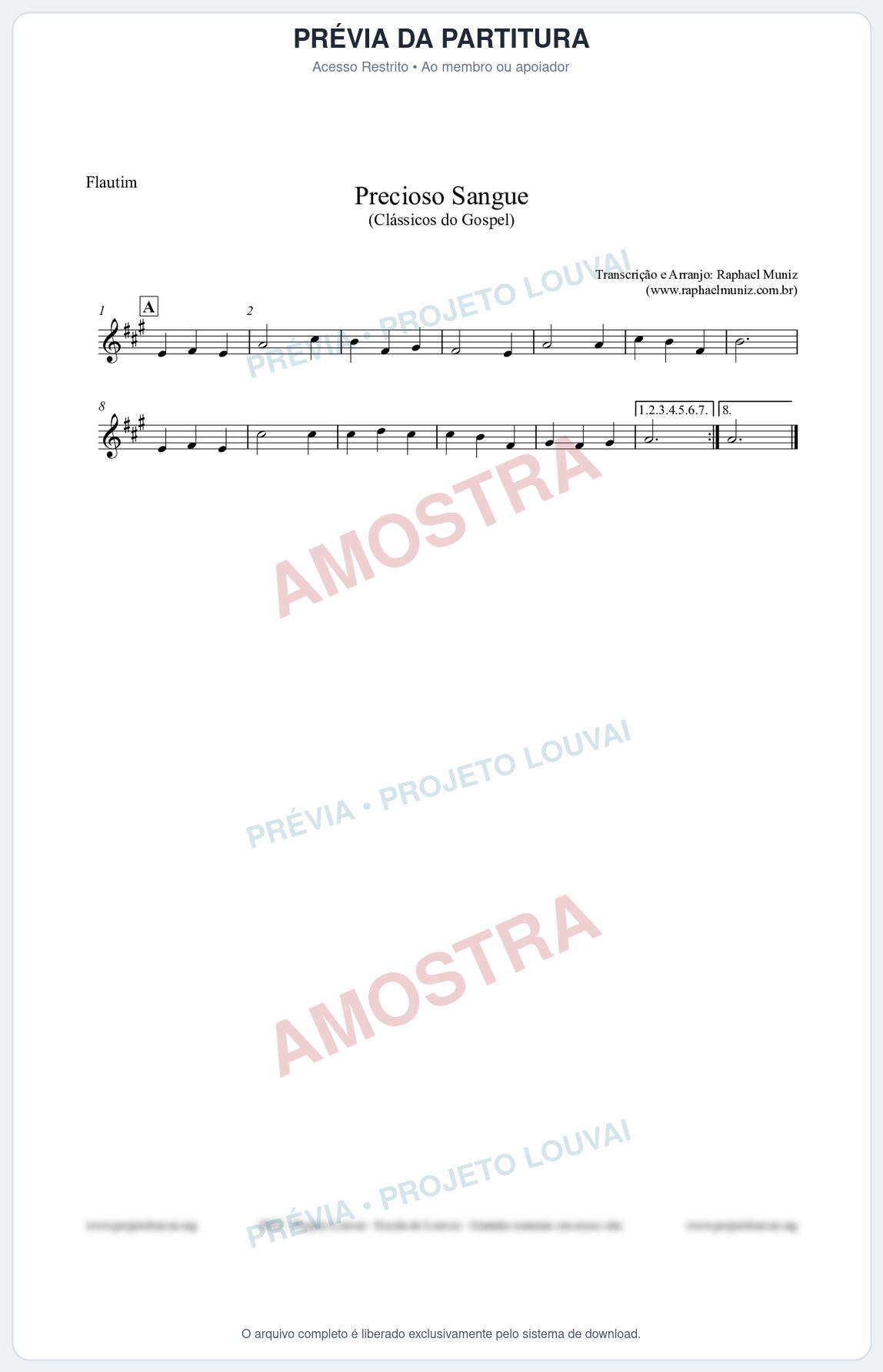 Prévia protegida da primeira página da partitura Partitura para Flautim - Precioso Sangue - Harpa Cristã nº29 - Clássicos do Gospel
