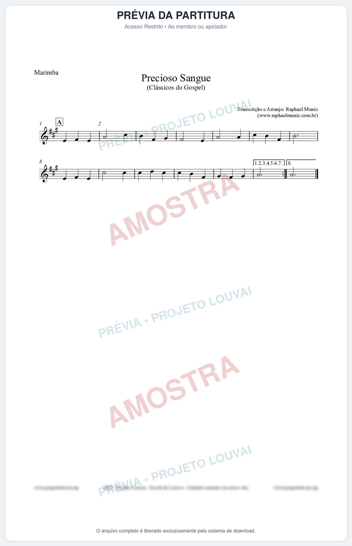 Prévia protegida da primeira página da partitura Partitura para Marimba - Precioso Sangue - Harpa Cristã nº29 - Clássicos do Gospel