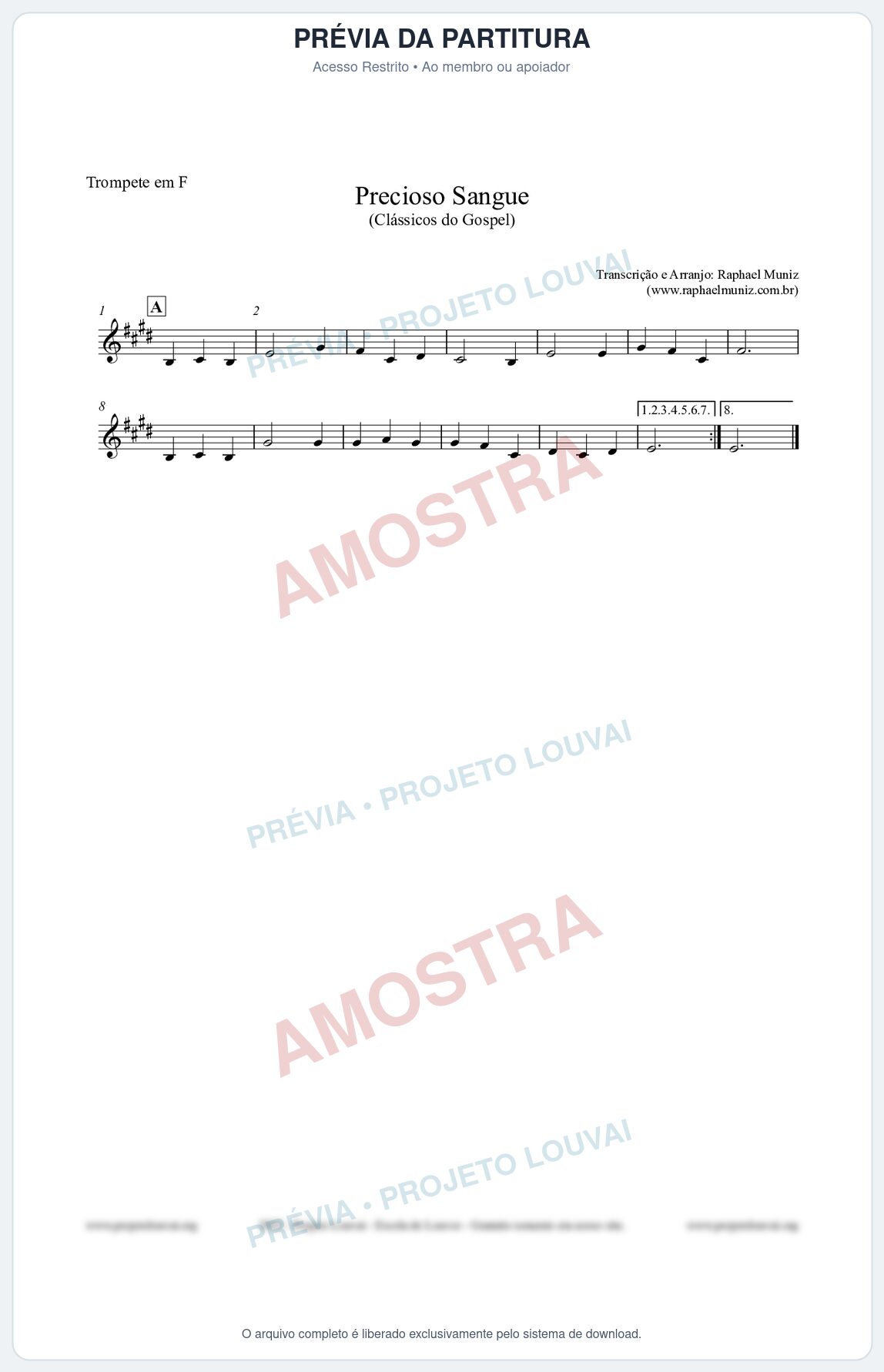 Prévia protegida da primeira página da partitura Partitura para Trompete em F - Precioso Sangue - Harpa Cristã nº29 - Clássicos do Gospel