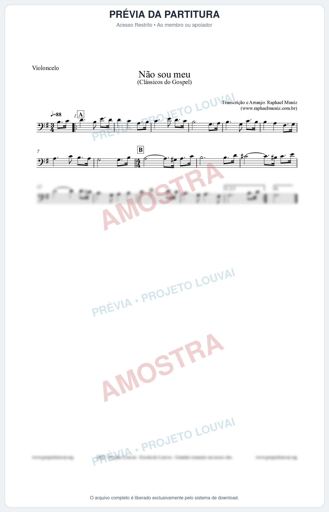 Prévia protegida da primeira página da partitura Partitura para Violoncelo - Não sou meu - Harpa Cristã nº30 - Clássicos do Gospel