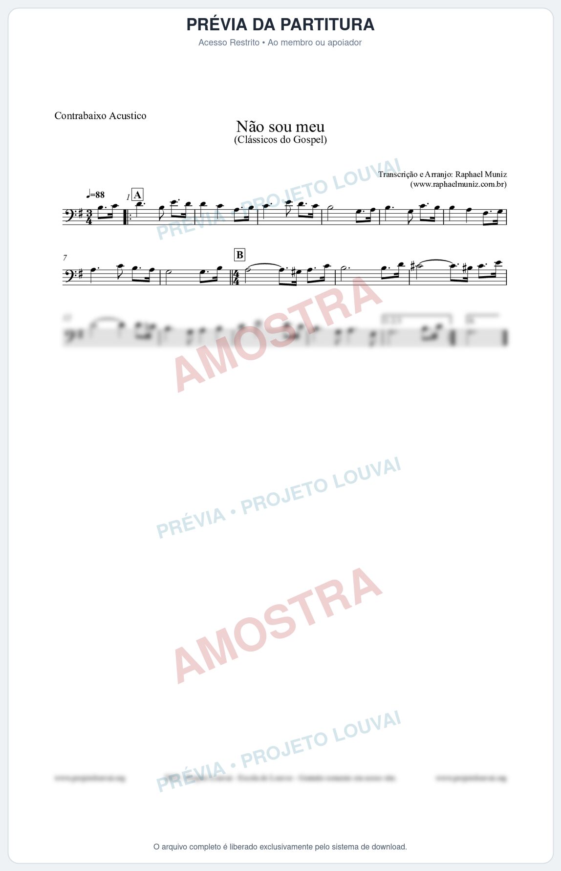 Prévia protegida da primeira página da partitura Partitura para Contrabaixo Acústico - Não sou meu - Harpa Cristã nº30 - Clássicos do Gospel