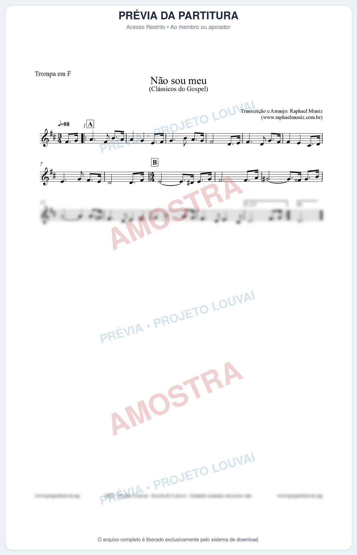 Prévia protegida da primeira página da partitura Partitura para Trompa em F - Não sou meu - Harpa Cristã nº30 - Clássicos do Gospel