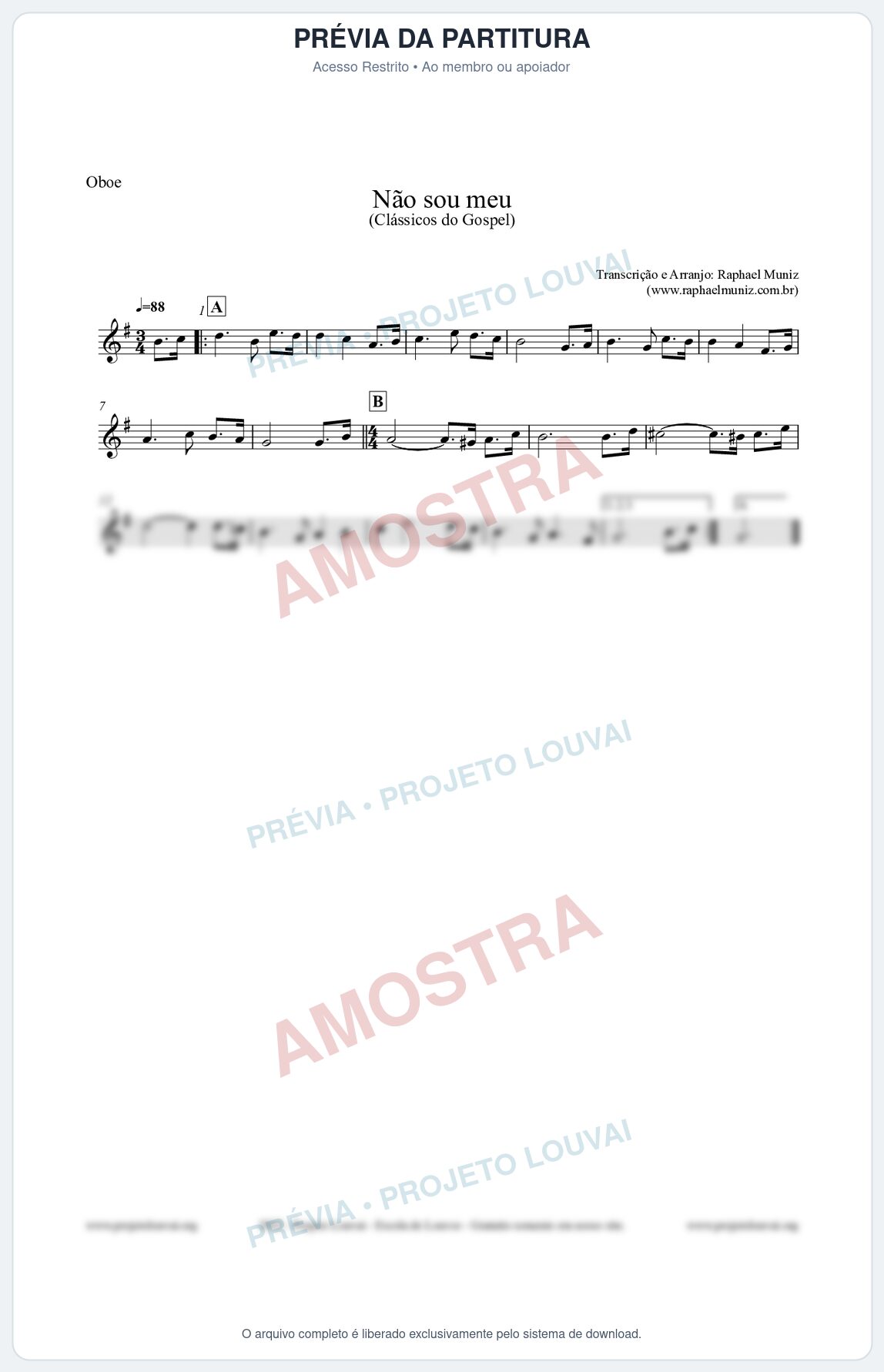 Prévia protegida da primeira página da partitura Partitura para Oboé - Não sou meu - Harpa Cristã nº30 - Clássicos do Gospel