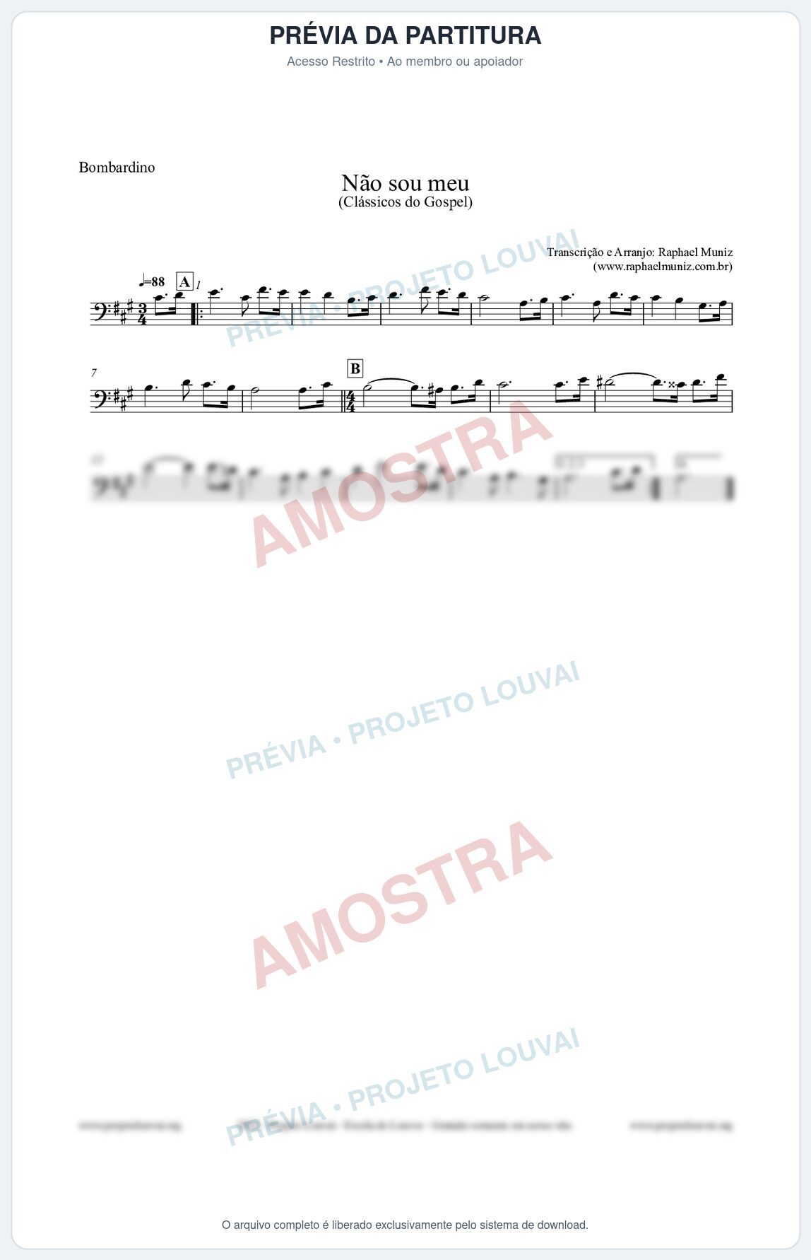 Prévia protegida da primeira página da partitura Partitura para Bombardino - Não sou meu - Harpa Cristã nº30 - Clássicos do Gospel