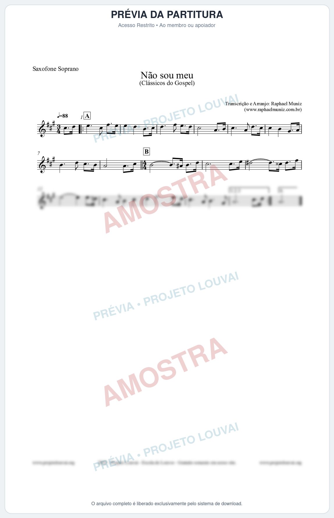 Prévia protegida da primeira página da partitura Partitura para Saxofone Soprano - Não sou meu - Harpa Cristã nº30 - Clássicos do Gospel