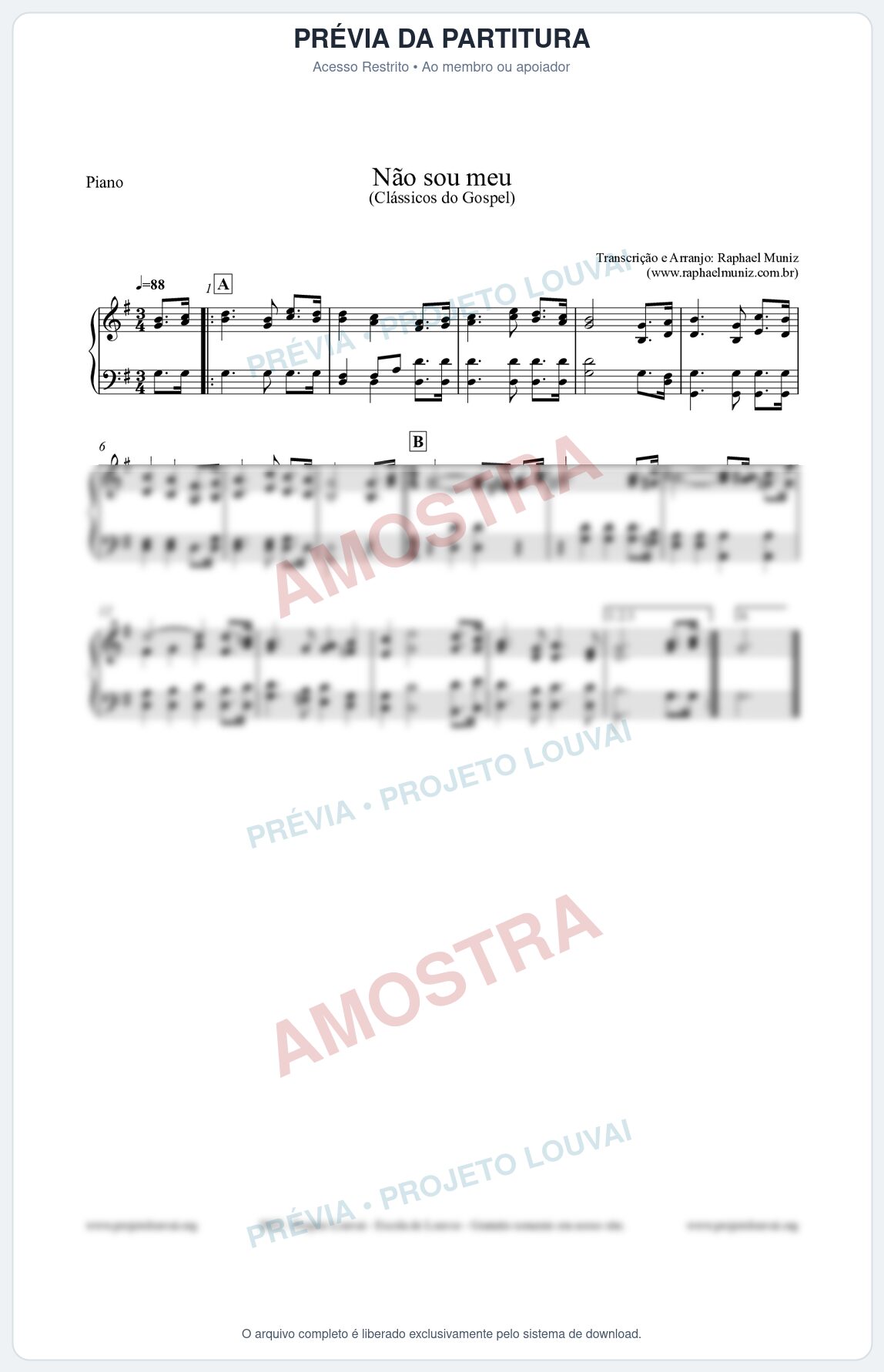 Prévia protegida da primeira página da partitura Partitura para Piano - Não sou meu - Harpa Cristã nº30 - Clássicos do Gospel