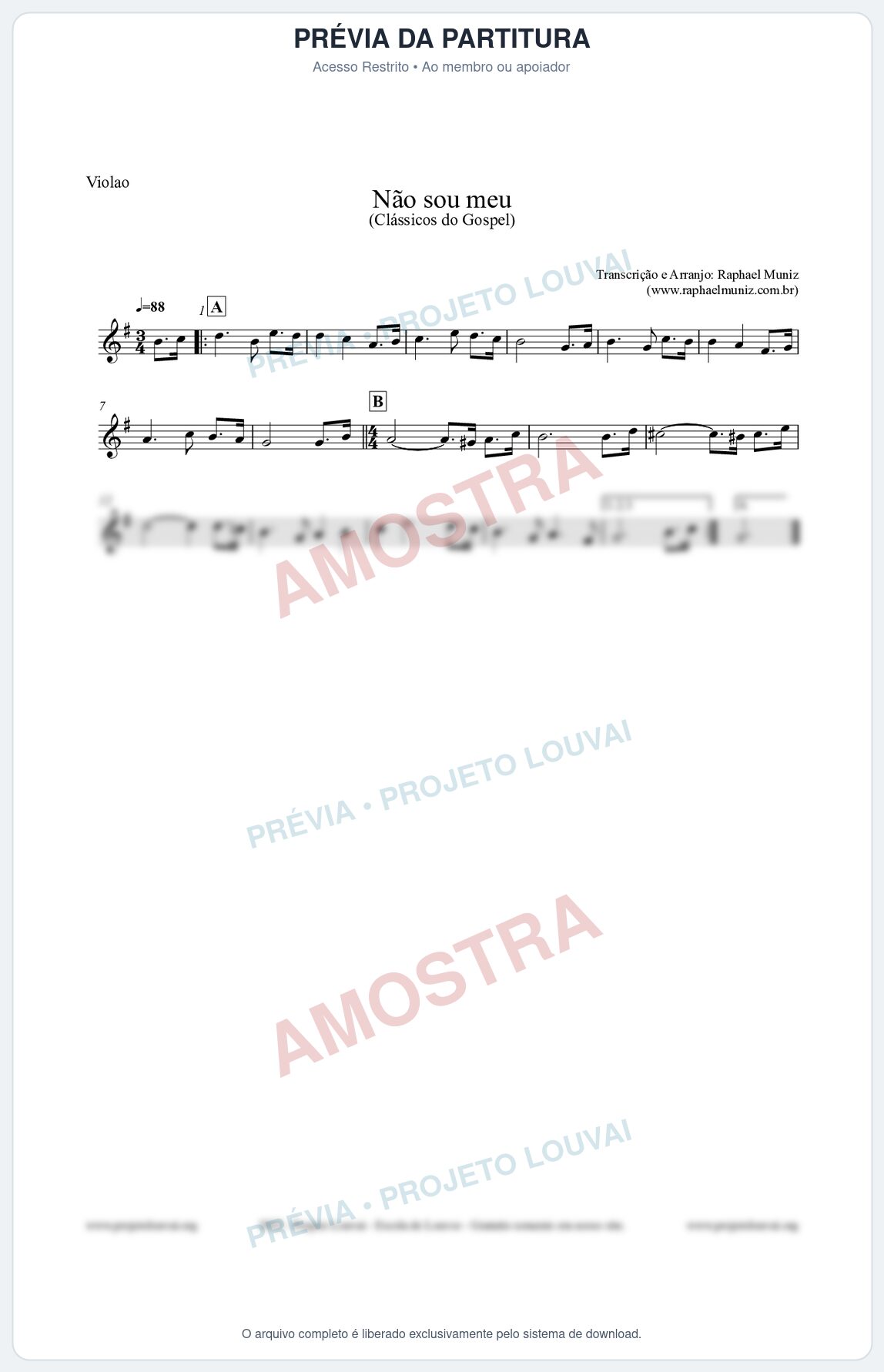 Prévia protegida da primeira página da partitura Partitura para Violão - Não sou meu - Harpa Cristã nº30 - Clássicos do Gospel