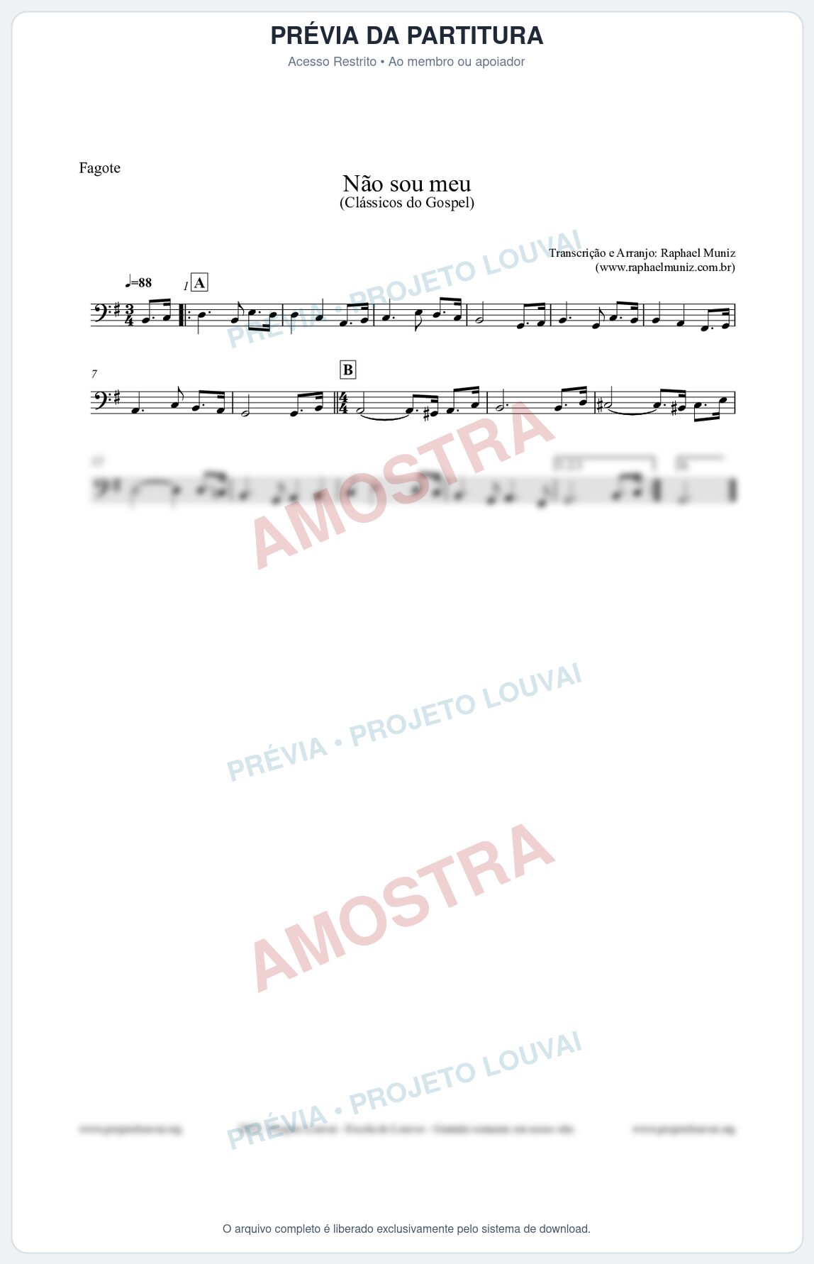 Prévia protegida da primeira página da partitura Partitura para Fagote - Não sou meu - Harpa Cristã nº30 - Clássicos do Gospel