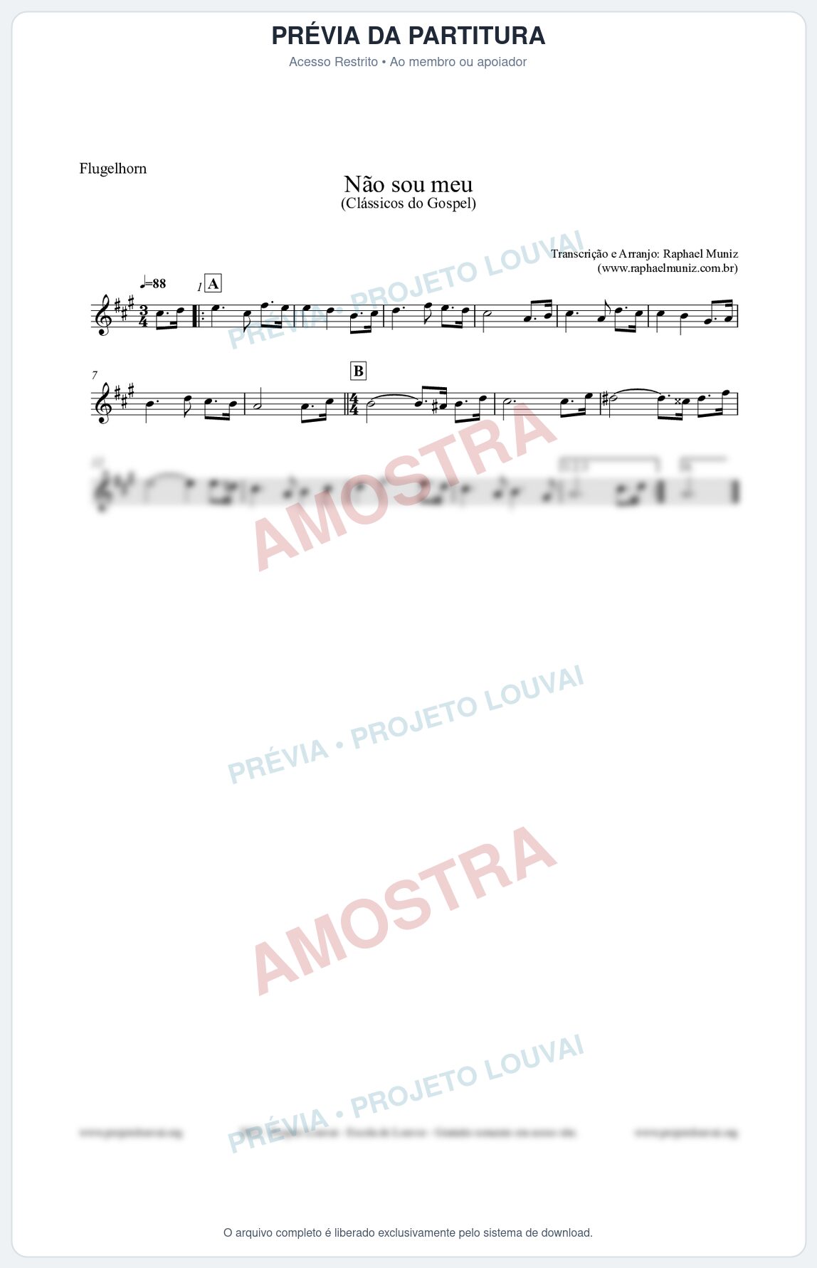 Prévia protegida da primeira página da partitura Partitura para Flugelhorn - Não sou meu - Harpa Cristã nº30 - Clássicos do Gospel