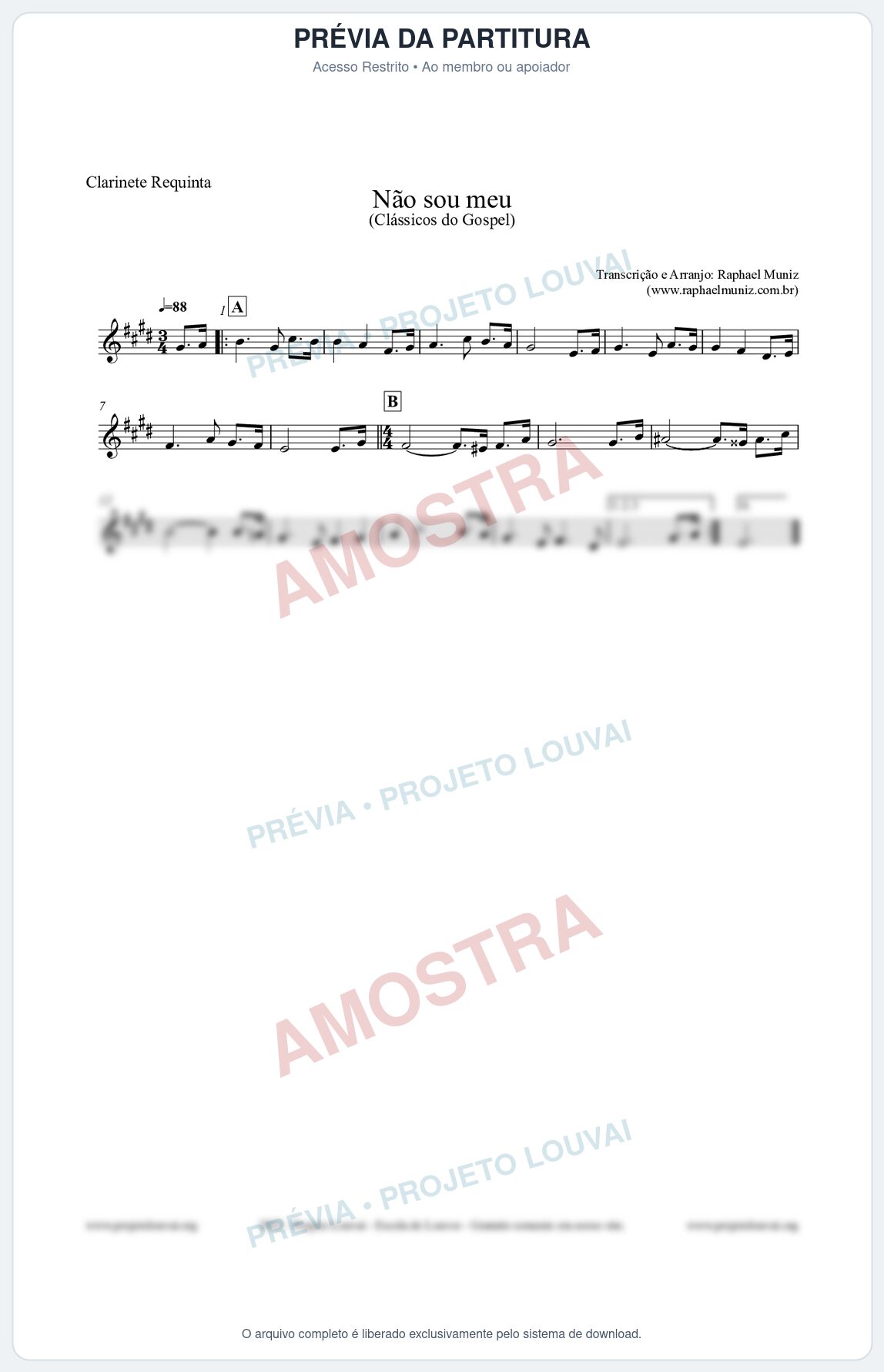 Prévia protegida da primeira página da partitura Partitura para Clarinete Requinta - Não sou meu - Harpa Cristã nº30 - Clássicos do Gospel